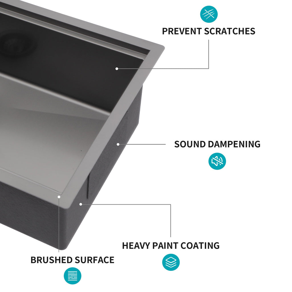 33x19x10 Gunmetal Black Stainless Steel Single Bowl Undermount Sink