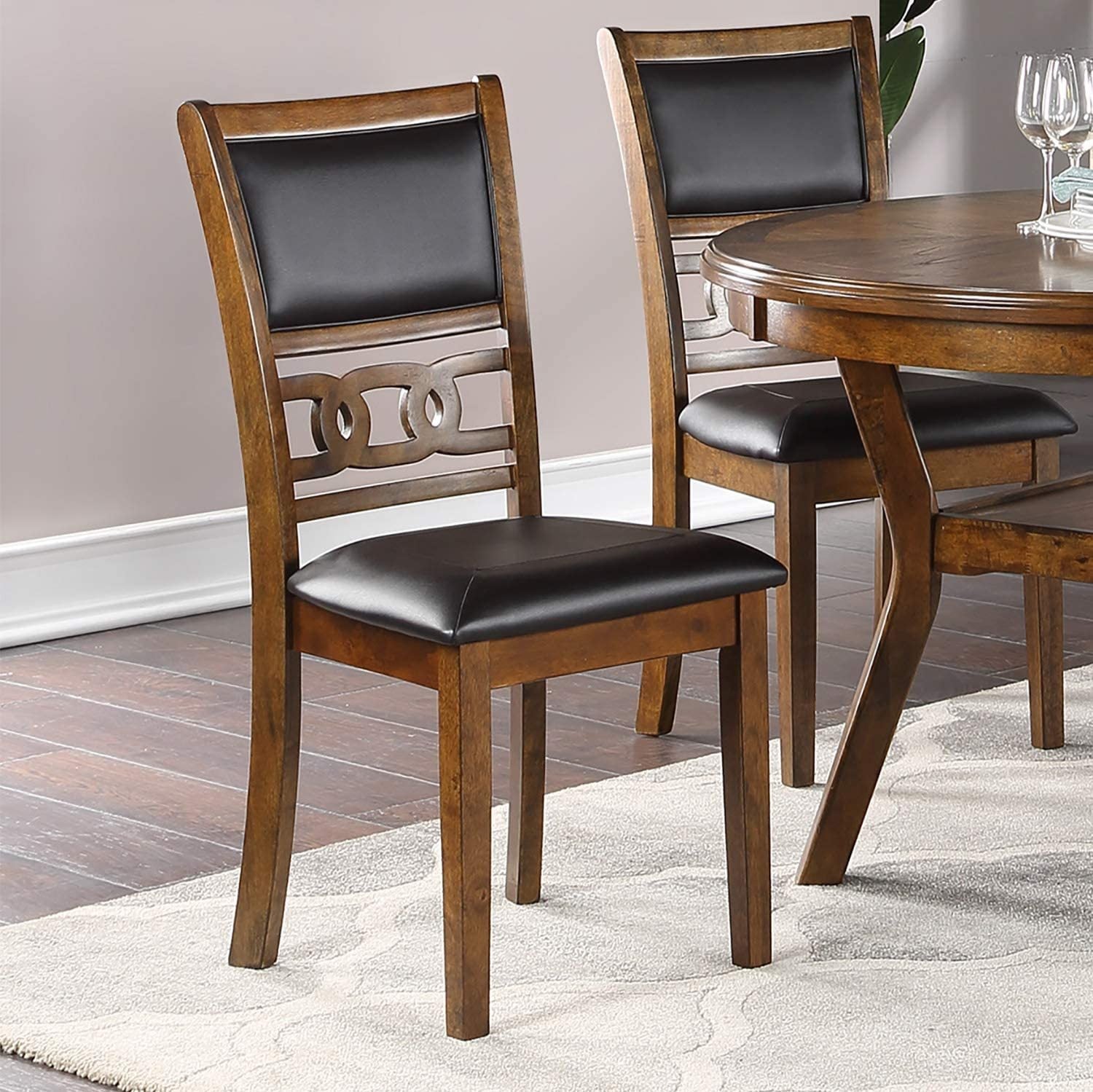 Contemporary 5pc Round Dining Set Walnut Rubberwood