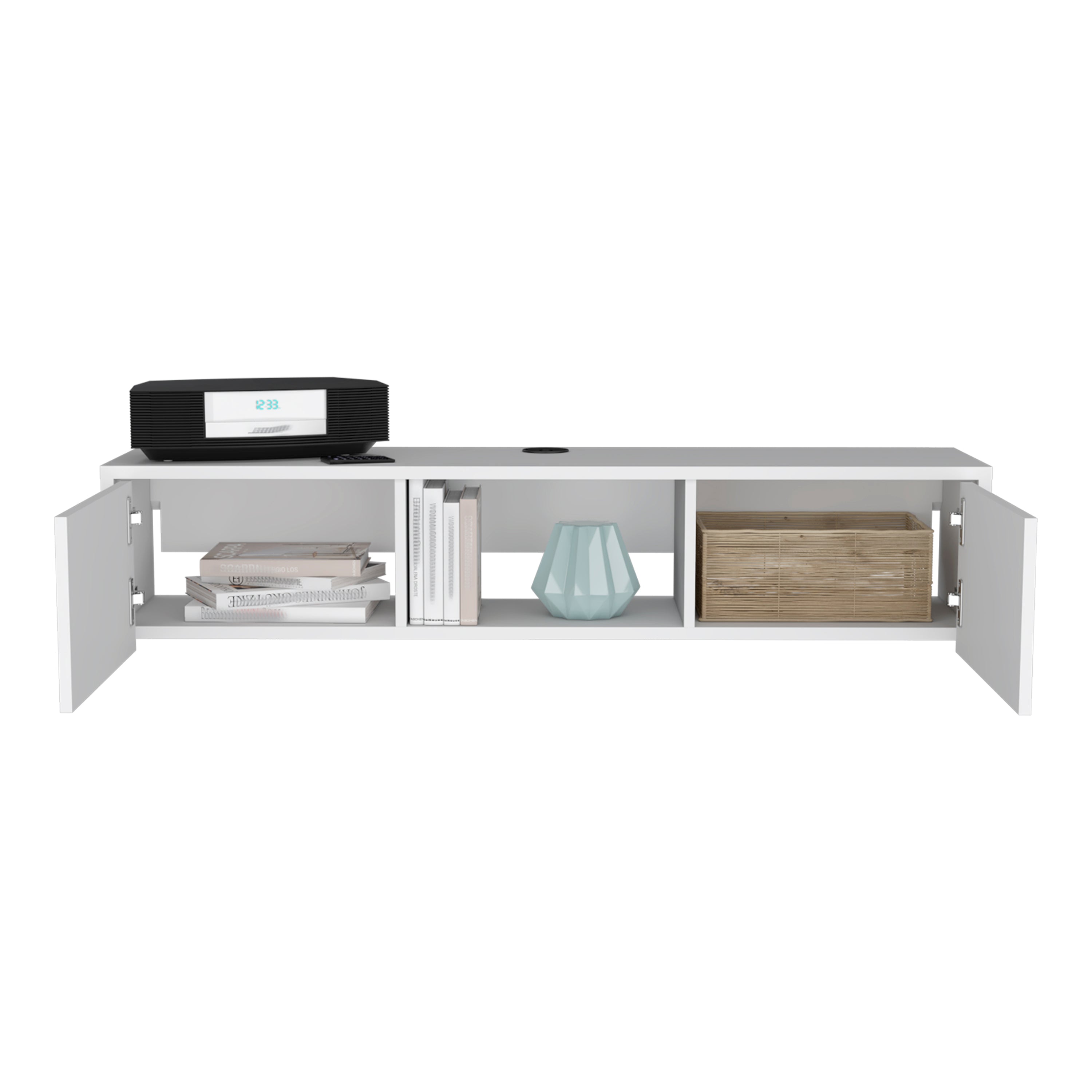 Glen Floating TV Stand with Side Doors and Media Shelf