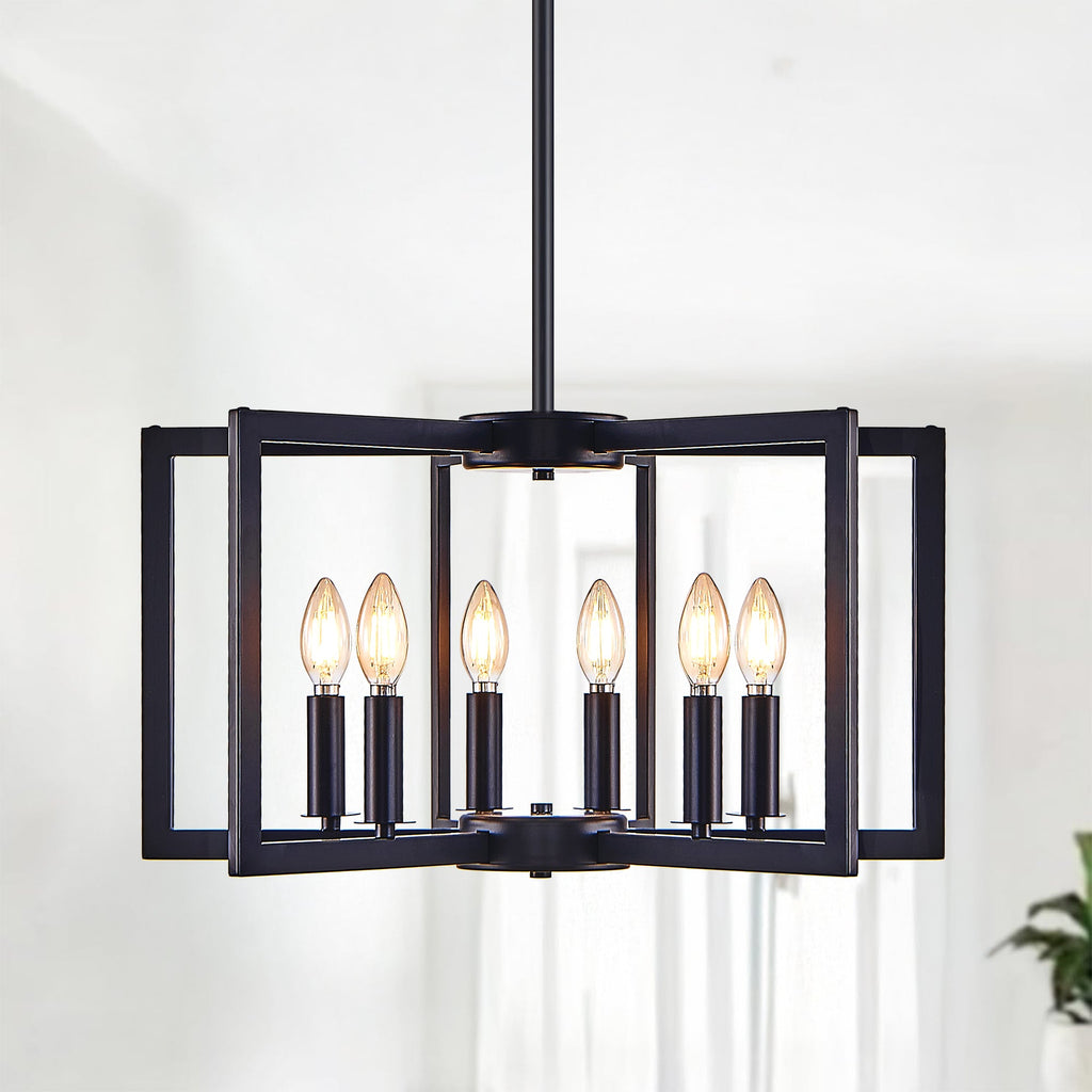 Chandelier Black Geometric 6-Light Industrial Metal Pendant 22 In