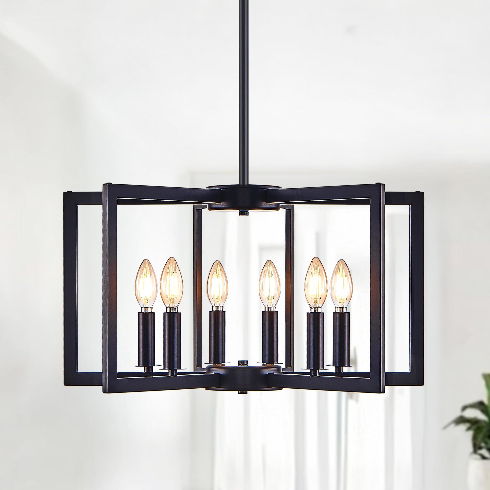 Chandelier Black Geometric 6-Light Industrial Metal Pendant 22 In