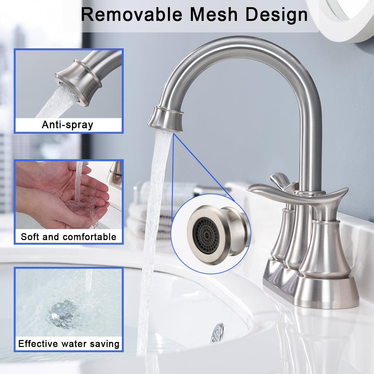 2-Handle 4-Inch Brushed Nickel Bathroom Faucet with Pop-up Drain