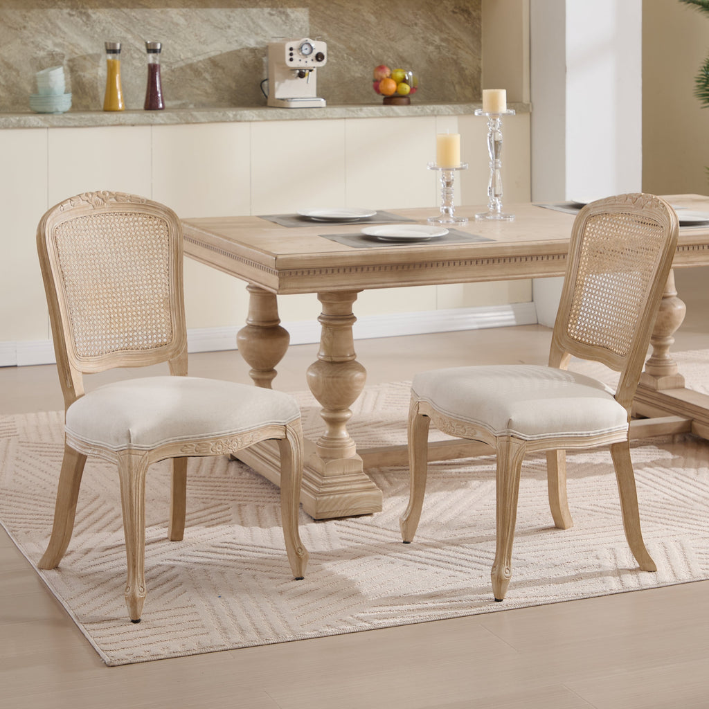 French Country Upholstered Dining Chairs Set of 2, Beige