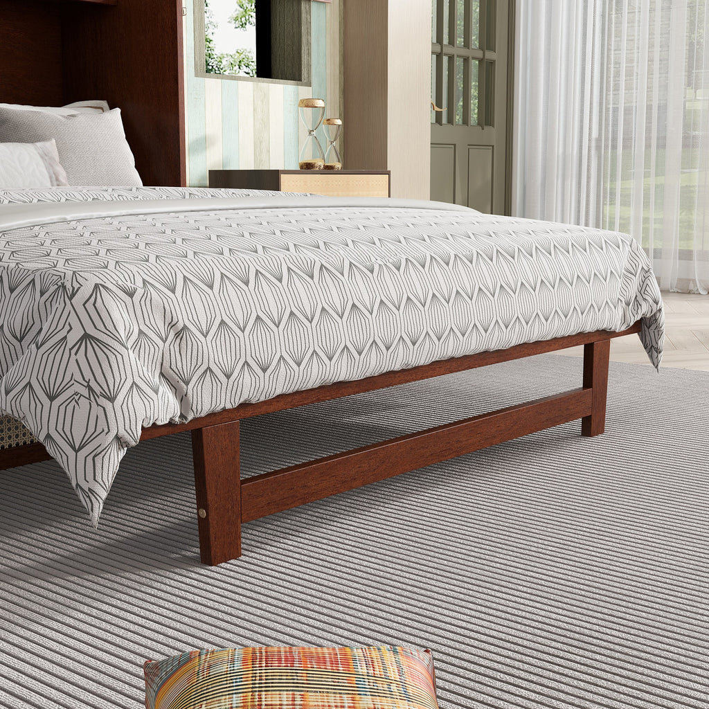 Queen Size Pine Wood Murphy Bed with Storage Drawer