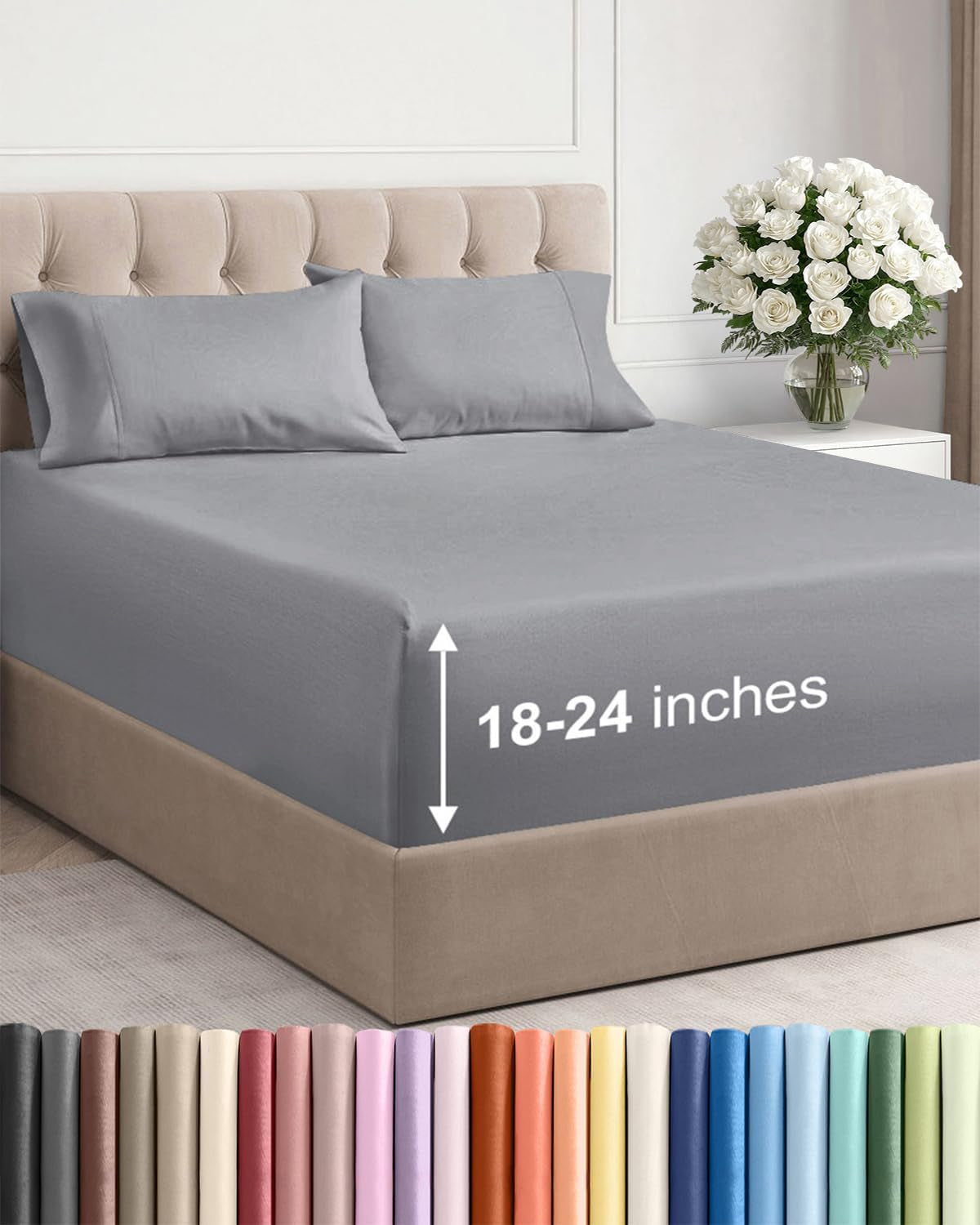 Extra Deep Pocket Sheet Set 4 Piece Breathable Soft Cooling Bedding Wrinkle Free