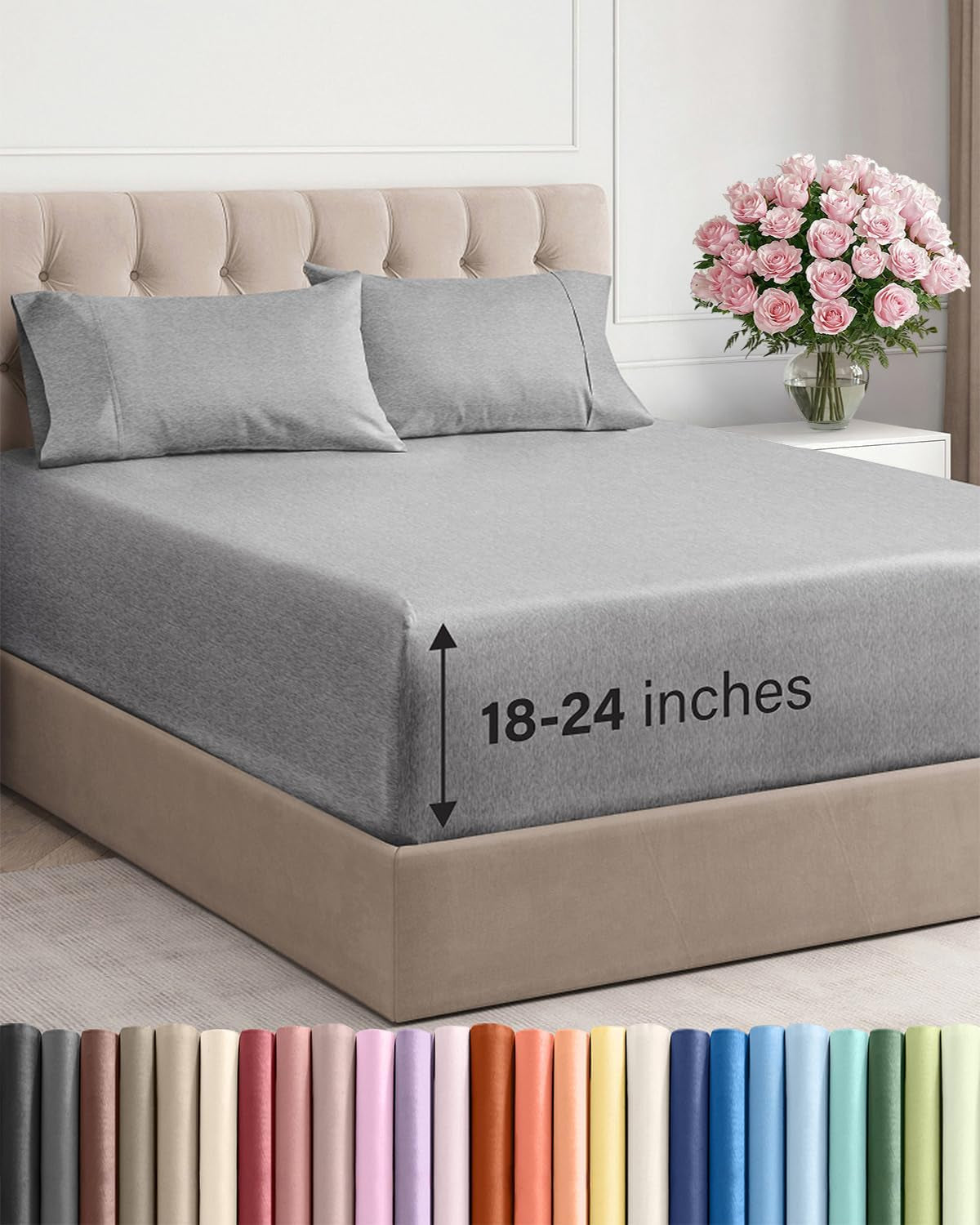 Extra Deep Pocket Sheet Set 4 Piece Breathable Soft Cooling Bedding Wrinkle Free