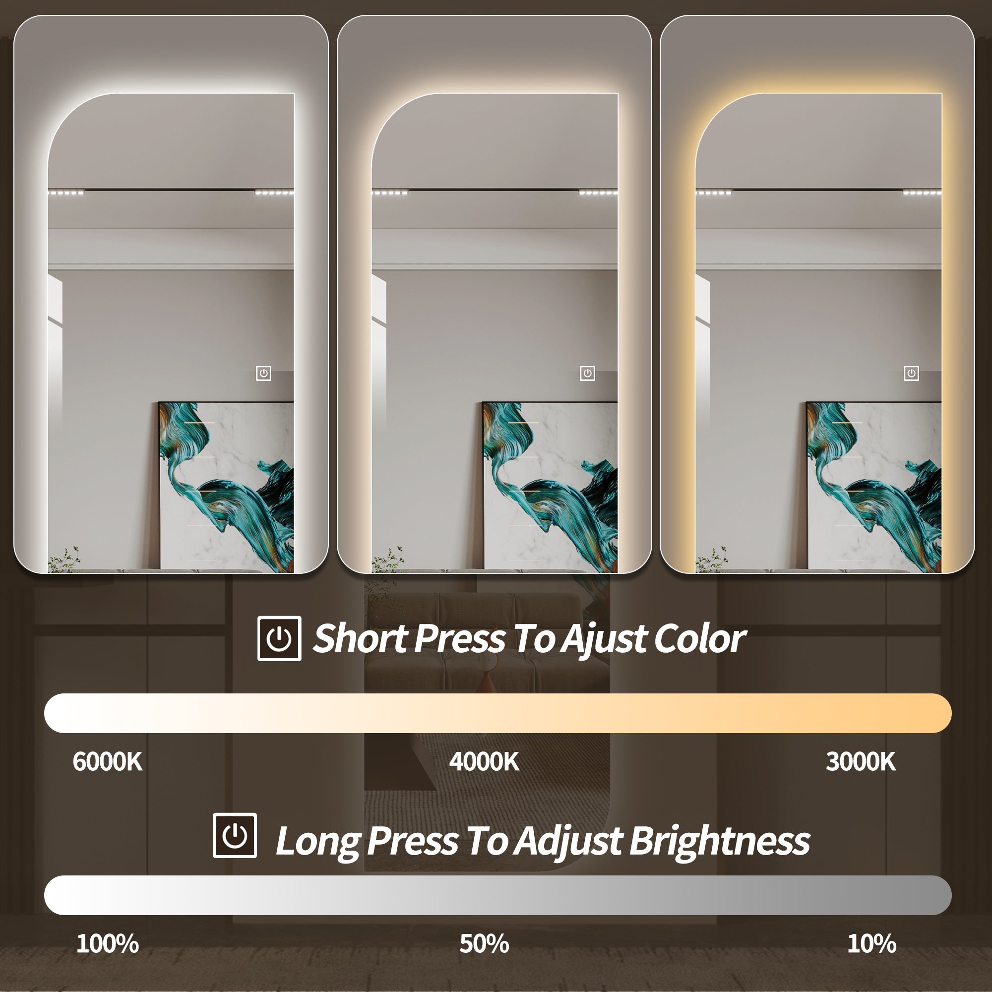 LED Full Length Wall Mirror 65" x 21" Dimmable Silver