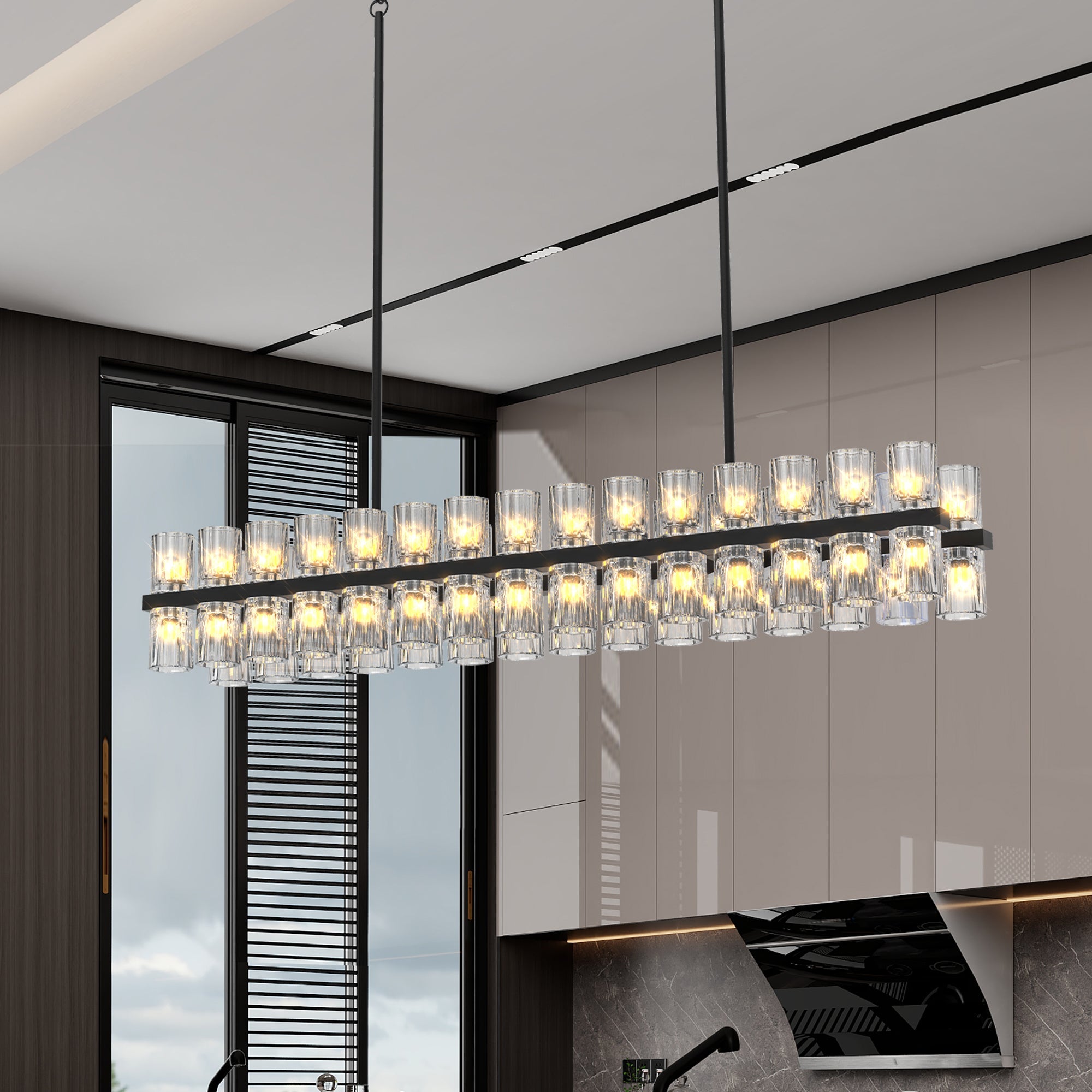 Rectangular Crystal Chandelier Black Frame K9 Crystals Living Dining
