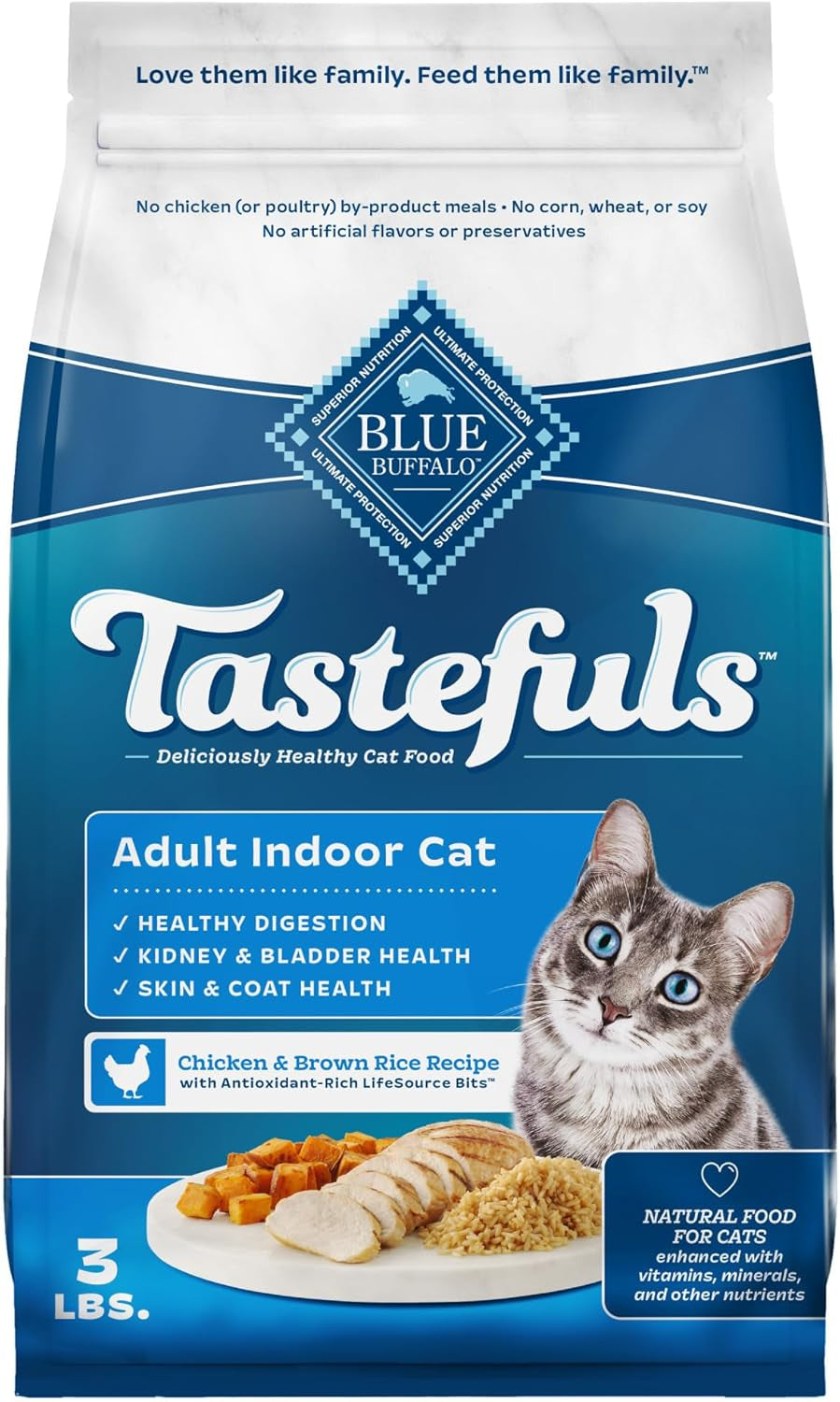 Blue Buffalo Tastefuls Natural Dry Food for Adult Indoor Cats, Chicken & Brown Rice Recipe, 15-Lb. Bag
