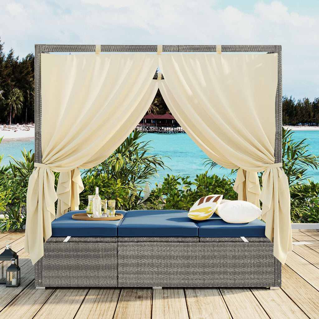 Adjustable Outdoor Sun Lounger with Canopy & Removable Cushion