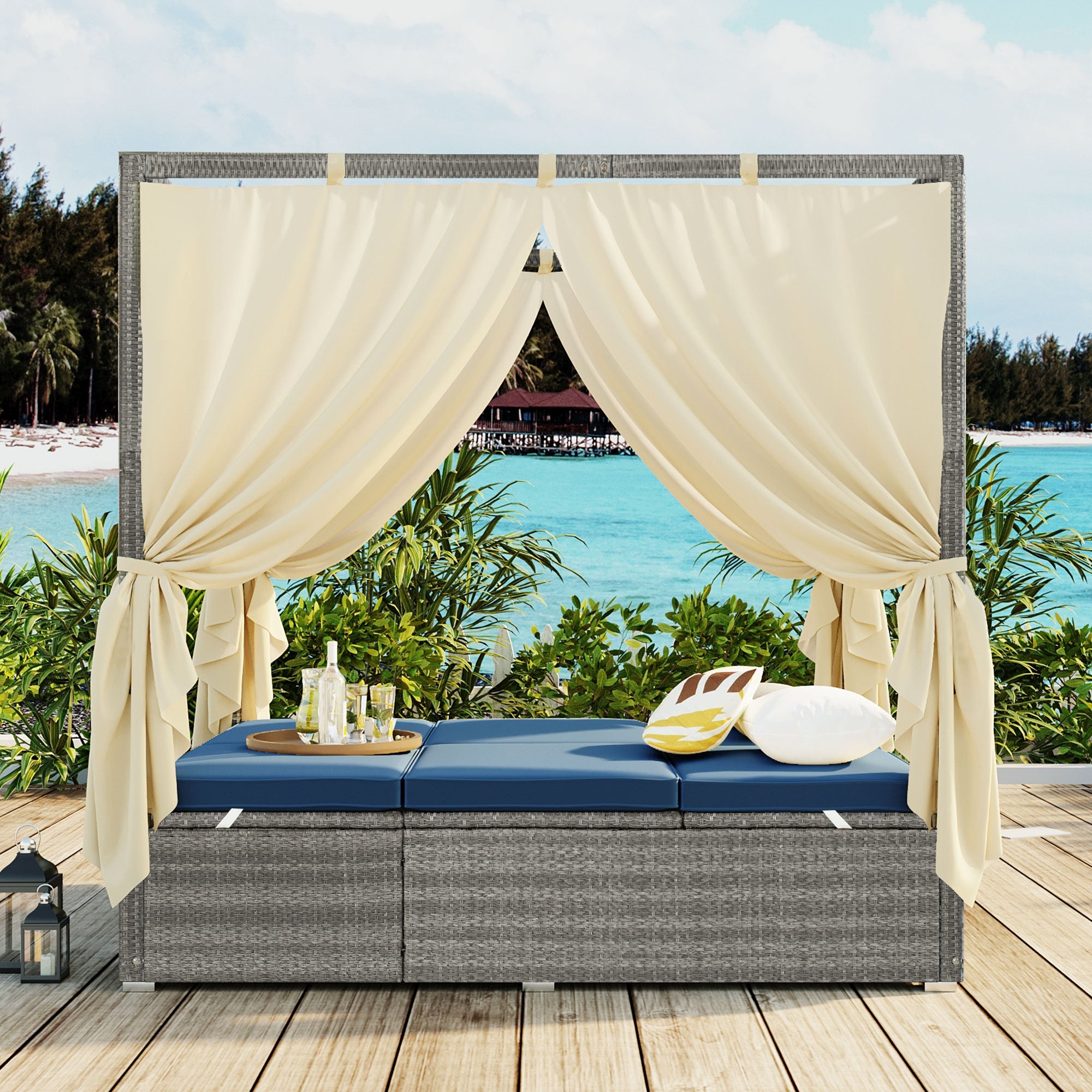 Adjustable Outdoor Sun Lounger with Canopy & Removable Cushion