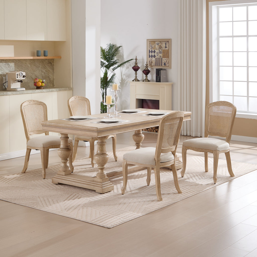 French Country Upholstered Dining Chairs Set of 2, Beige