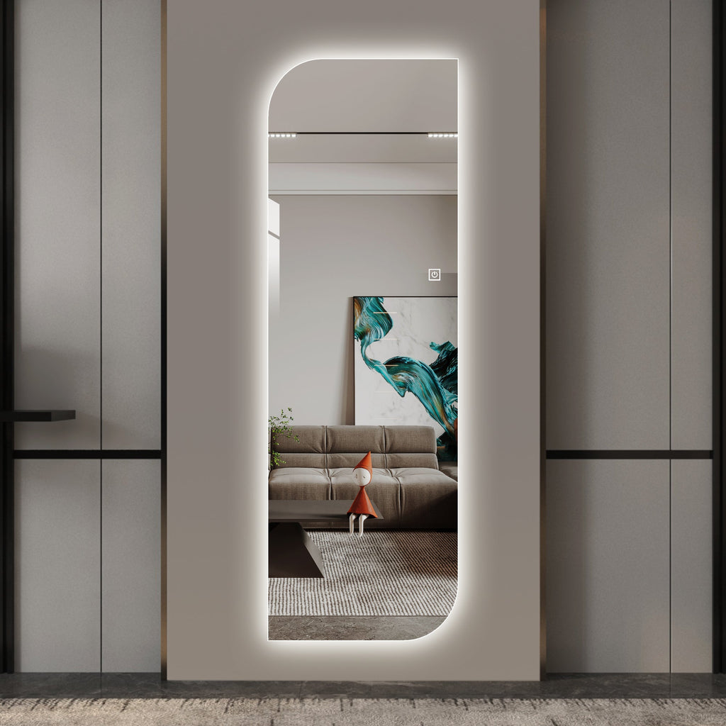 LED Full Length Wall Mirror 65" x 21" Dimmable Silver