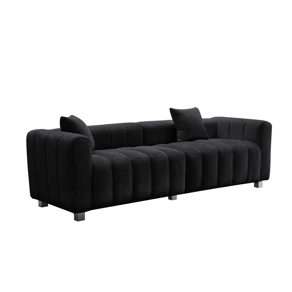 Sofa Modular Velvet Teddy Black 3 Seat Metal Legs 87 In 750 LB