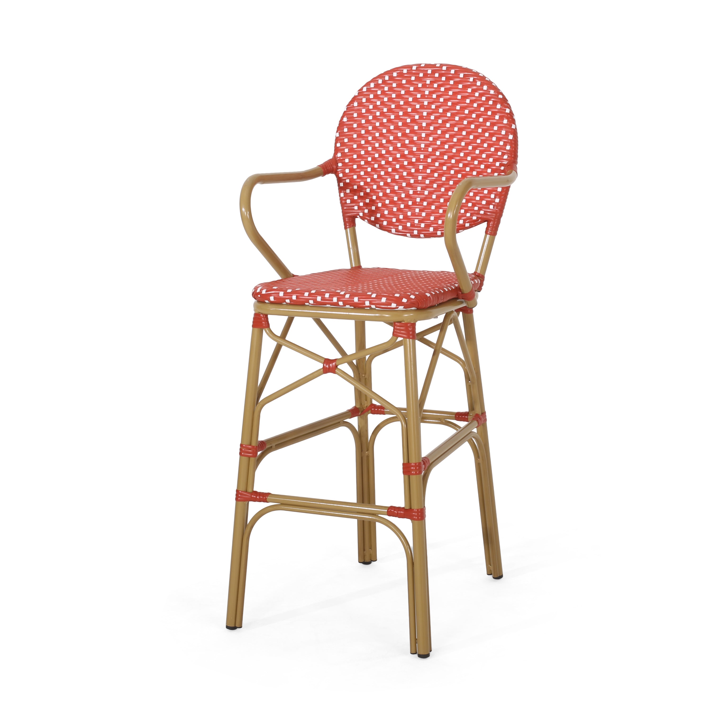 Outdoor Wicker Aluminum Barstool Set of 2, 29.5", Red