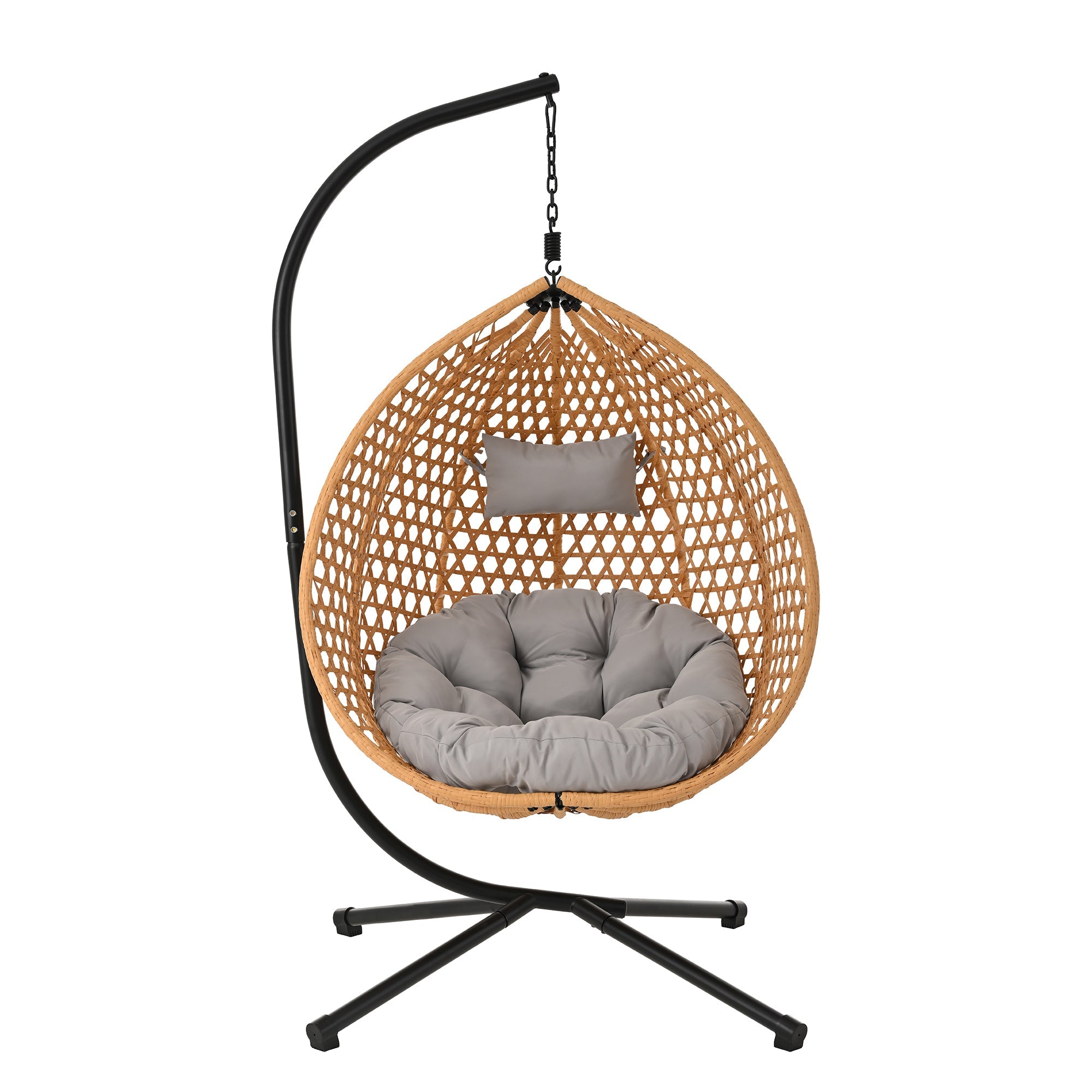 Rattan Hanging Egg Chair with Stand and Cushion