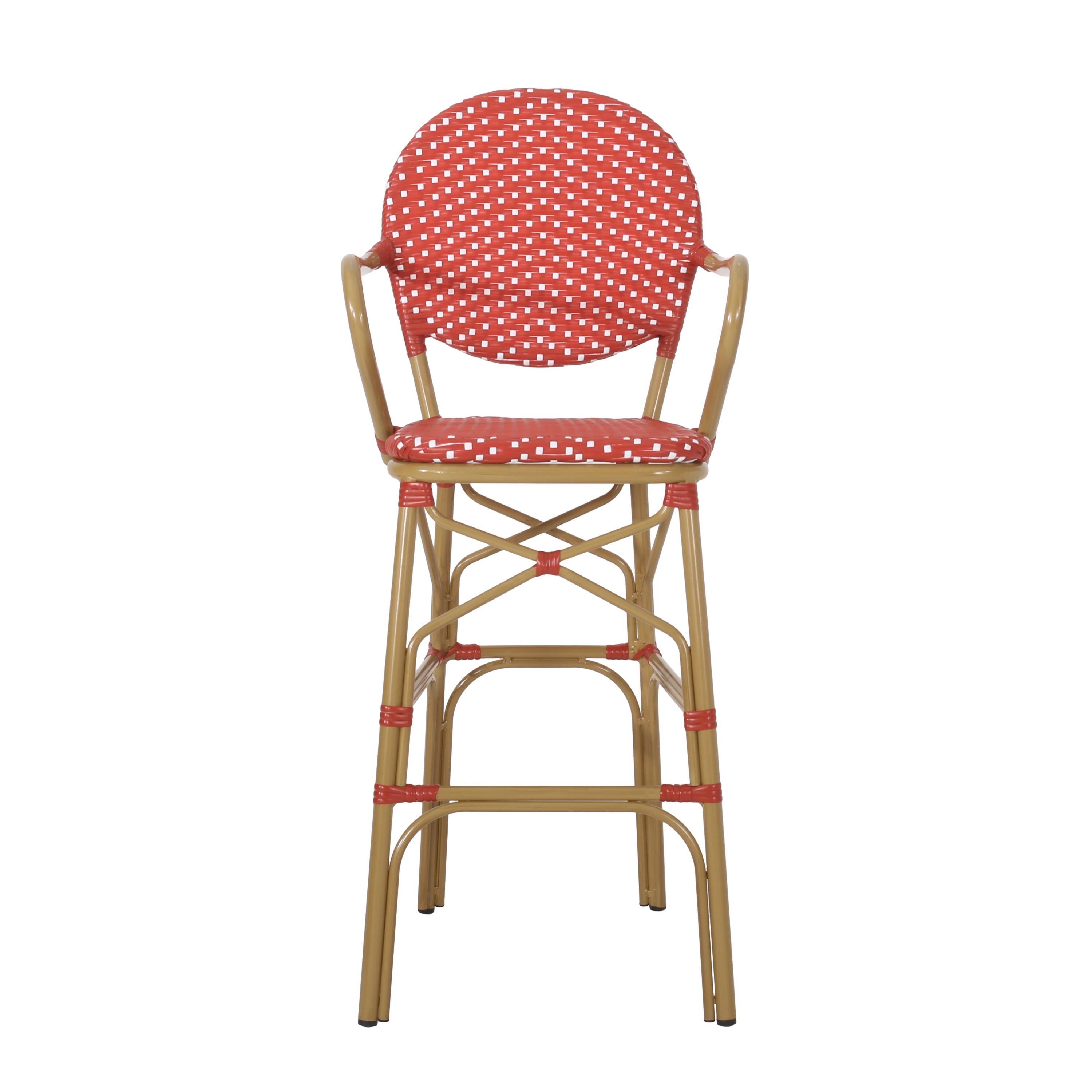 Outdoor Wicker Aluminum Barstool Set of 2, 29.5", Red