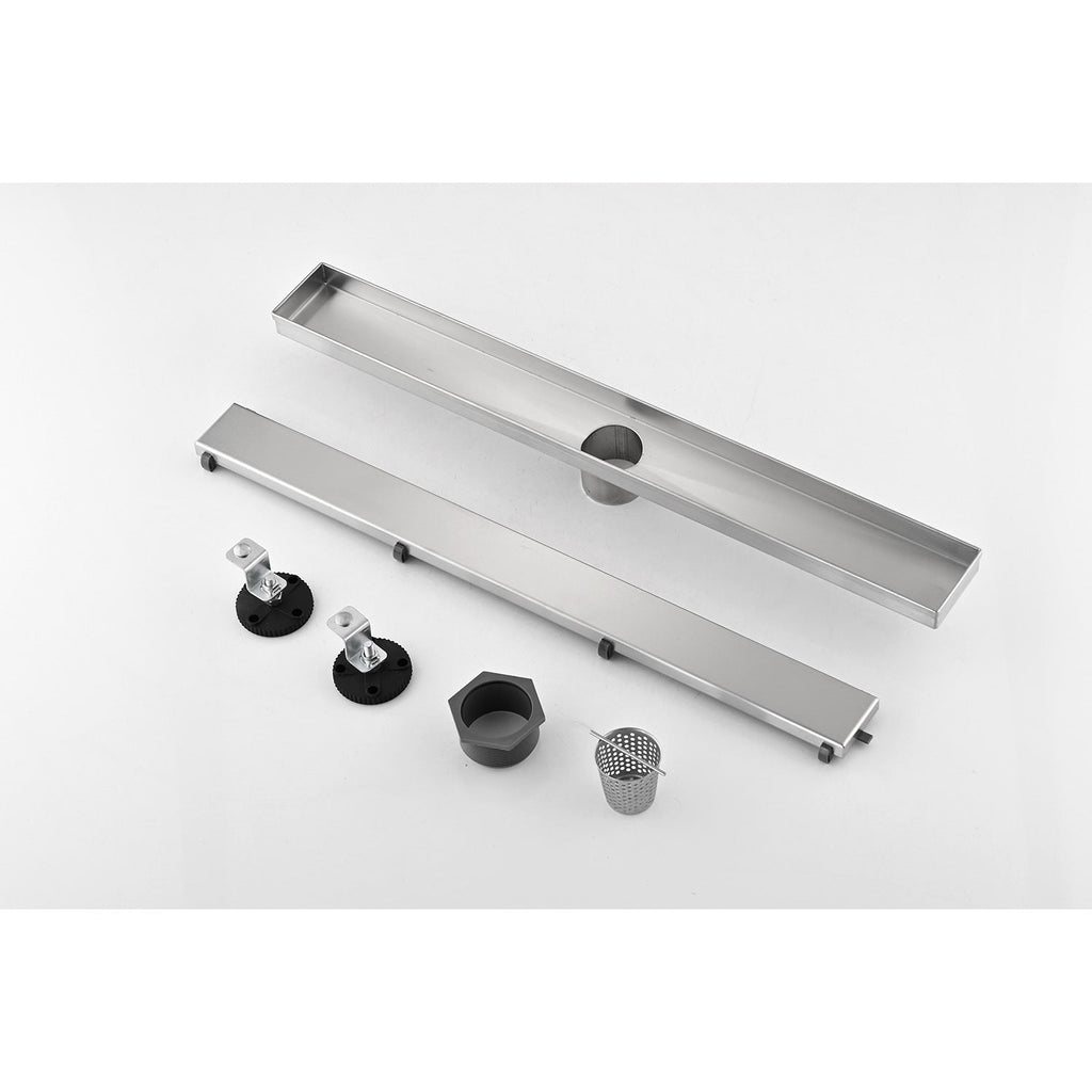 24 Inch Linear Shower Drain with Hair Strainer and Leveling Feet