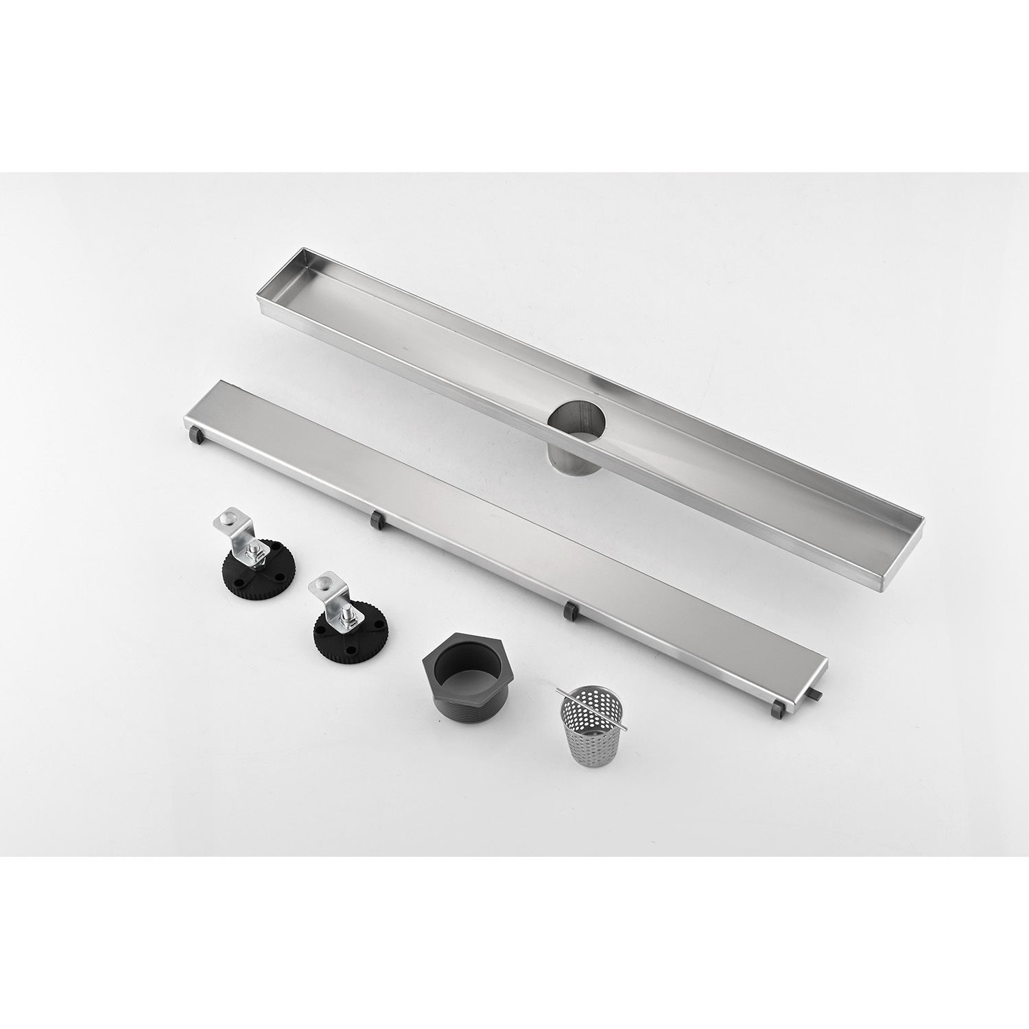 24 Inch Linear Shower Drain with Hair Strainer and Leveling Feet