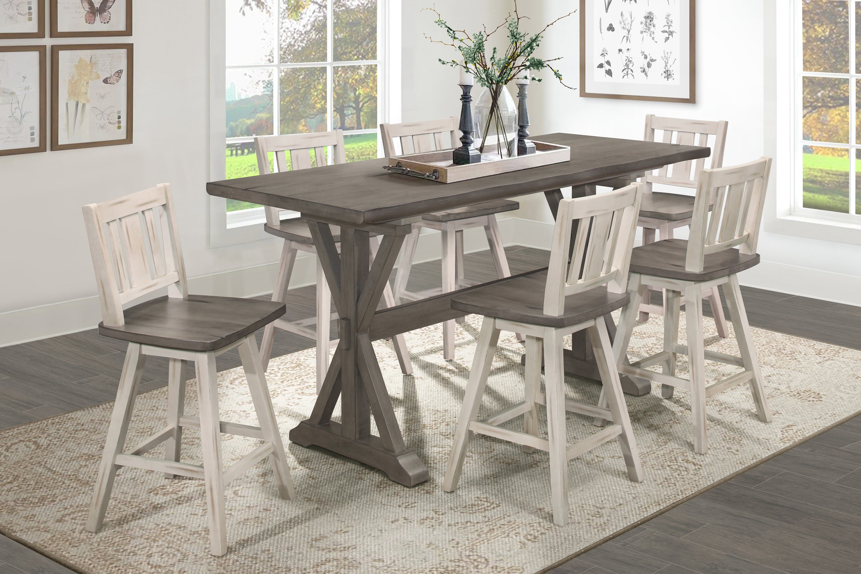 Distressed Gray Counter Height Dining Table Rubberwood