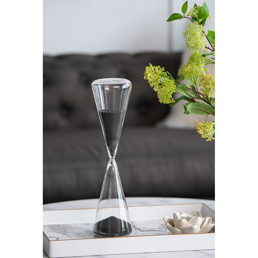 4.5x4.5x15.5" Triangular Hourglass 90 Minutes Black Sand