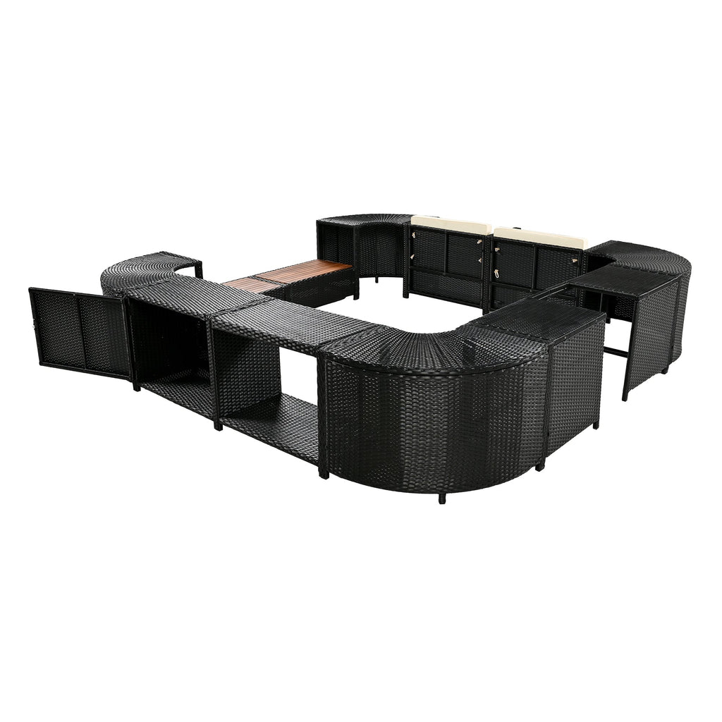 Outdoor Rattan Sectional Sofa Set with Storage, Beige