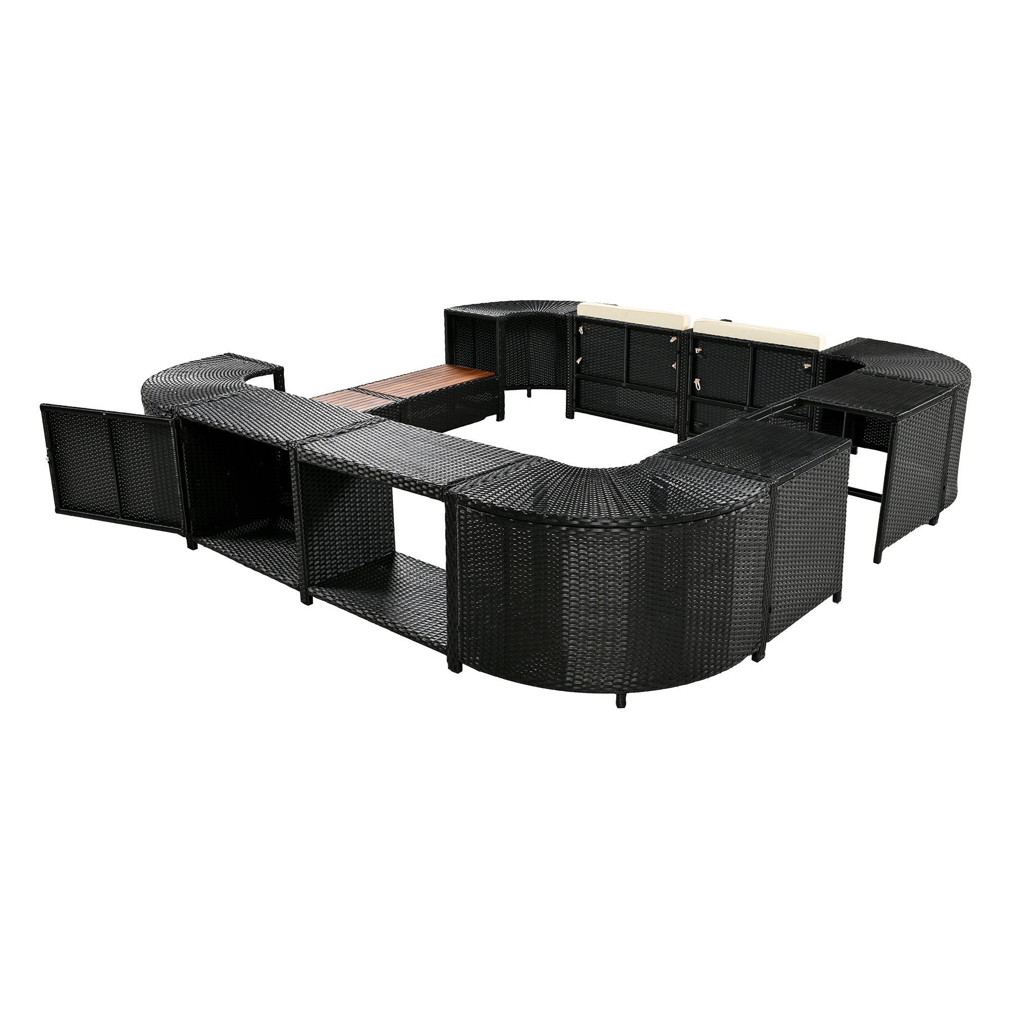 Outdoor Rattan Sectional Sofa Set with Storage, Beige