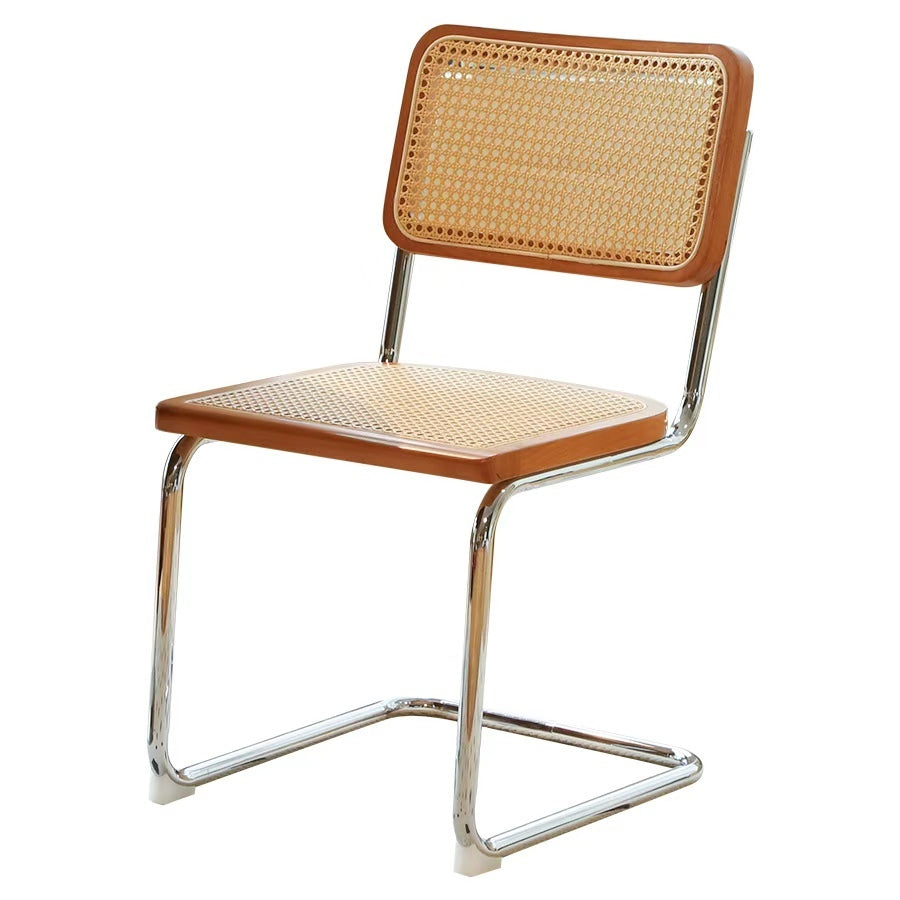 Set of 2 Rattan Side Chairs with Chrome Legs, Mid Century Modern