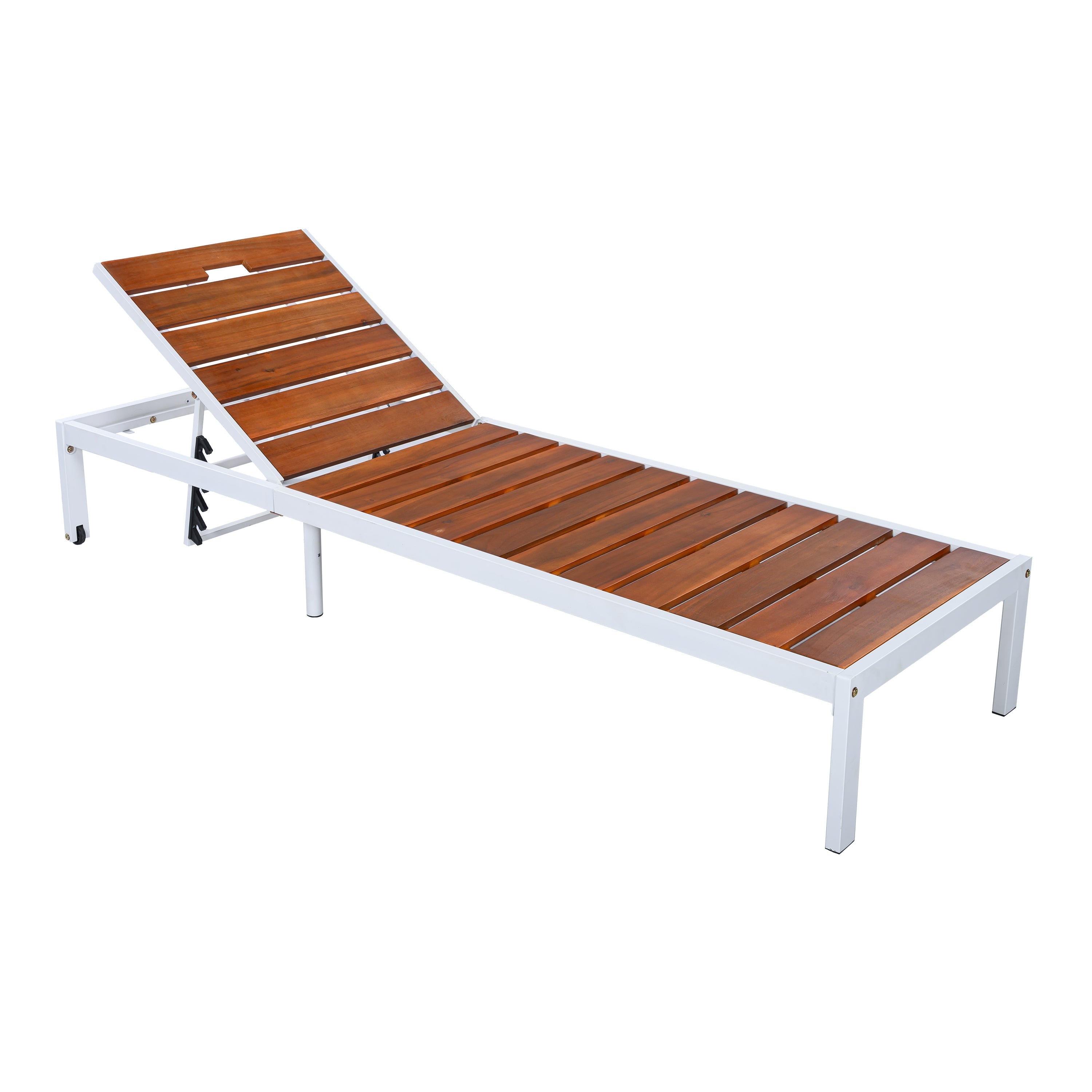 Outdoor Chaise Lounge Acacia Wood Steel Frame White Brown 78.7