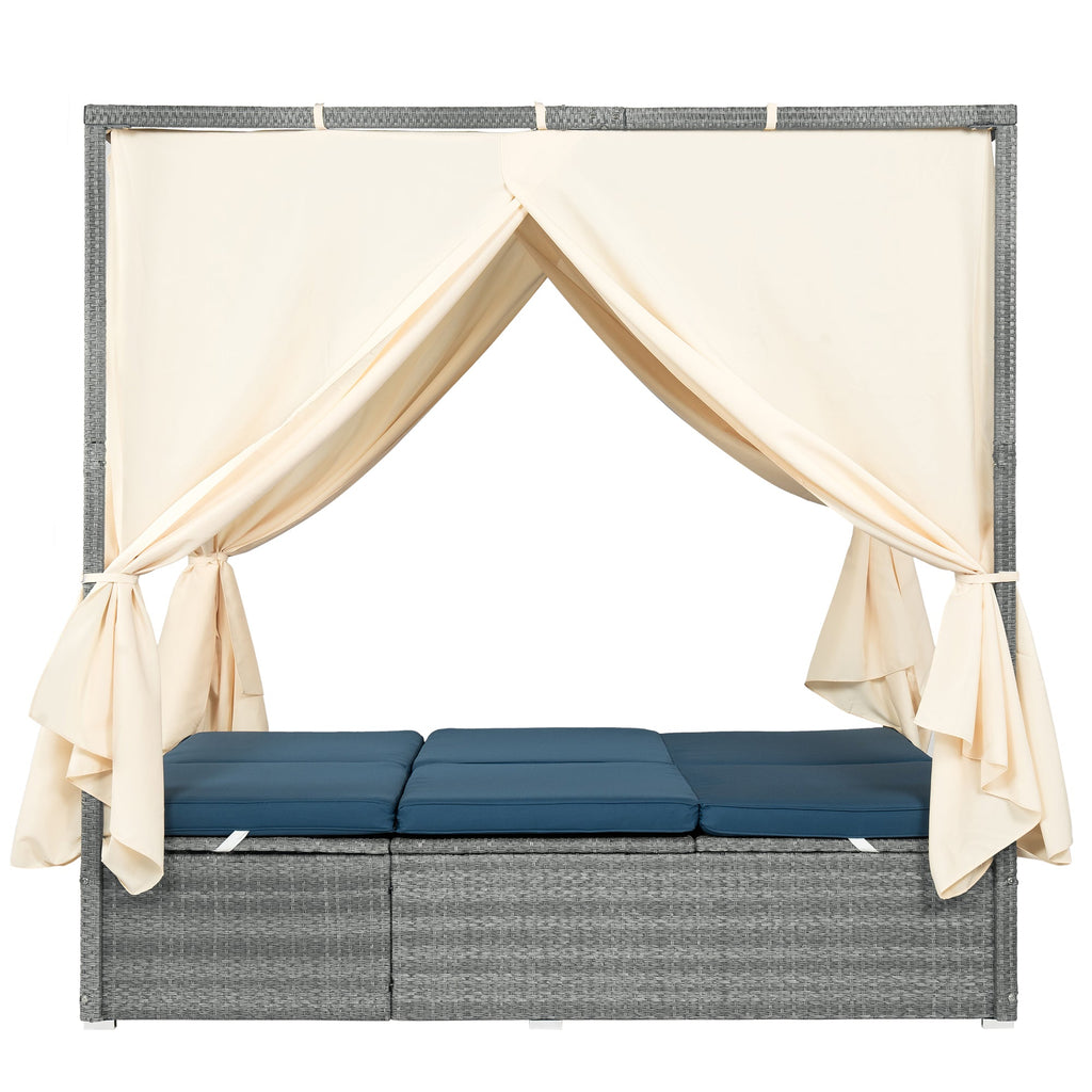 Adjustable Outdoor Sun Lounger with Canopy & Removable Cushion