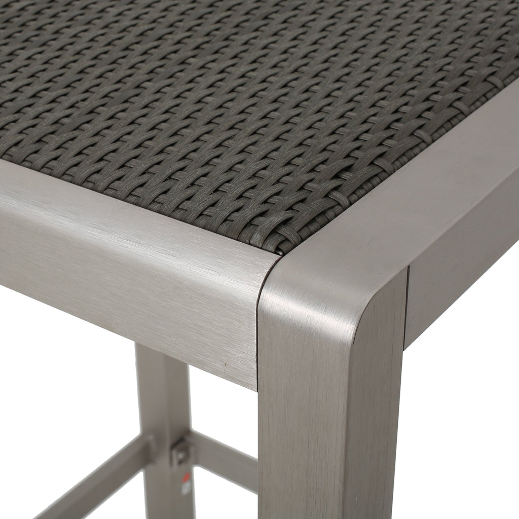 43" Outdoor Aluminum Bar Table with PE Rattan Top, Grey Silver