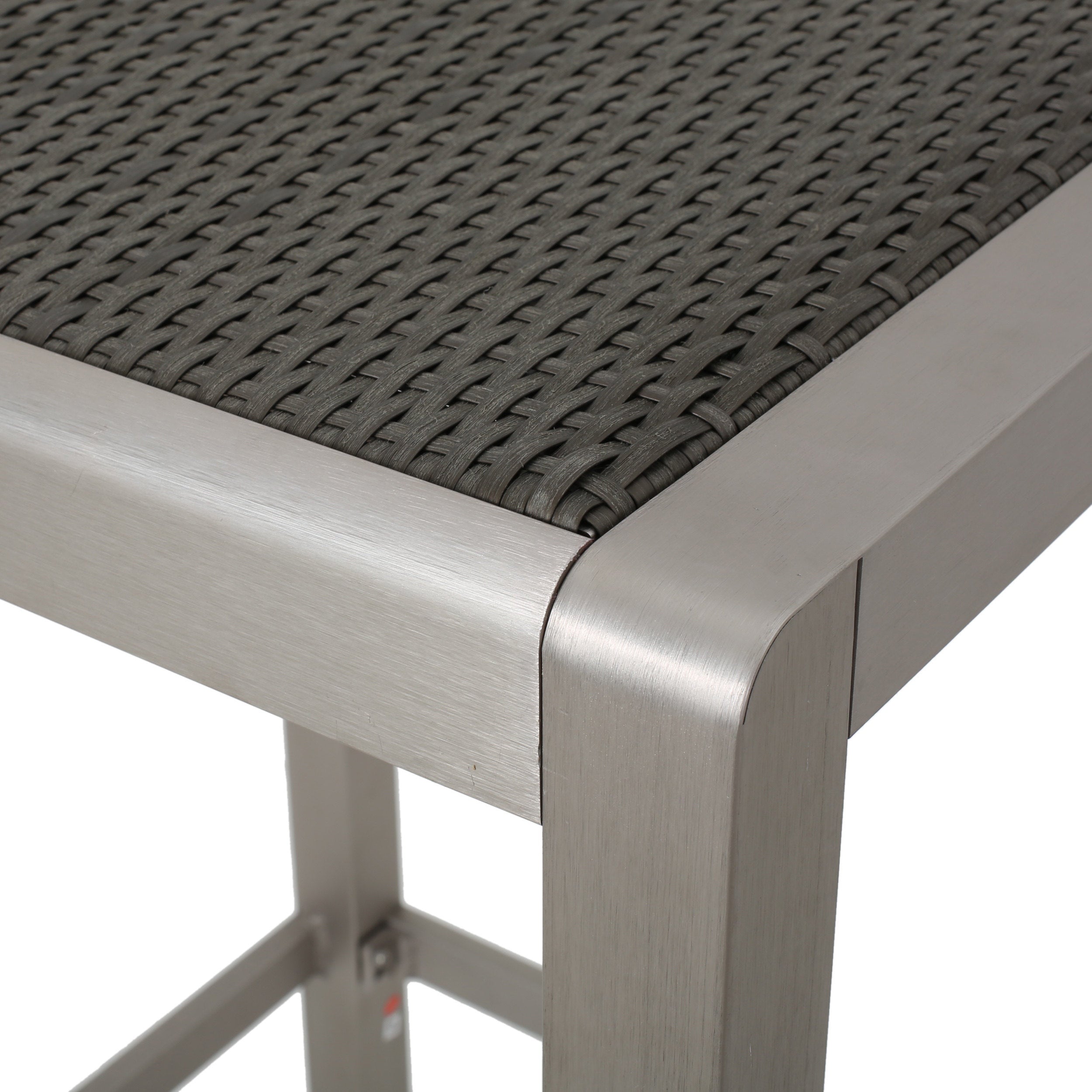43" Outdoor Aluminum Bar Table with PE Rattan Top, Grey Silver