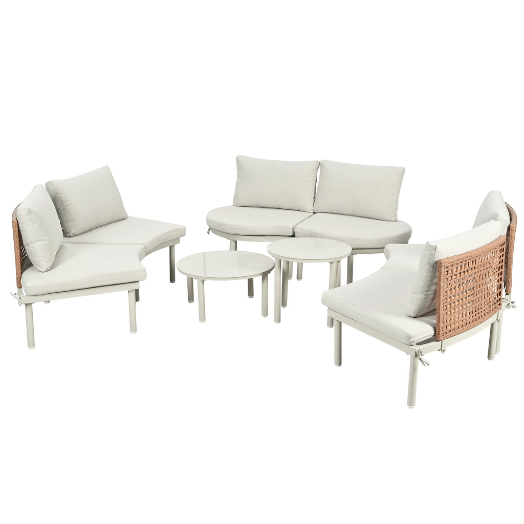 Outdoor Sectional Set PE Wicker Aluminum Beige Half Moon 8 Piece