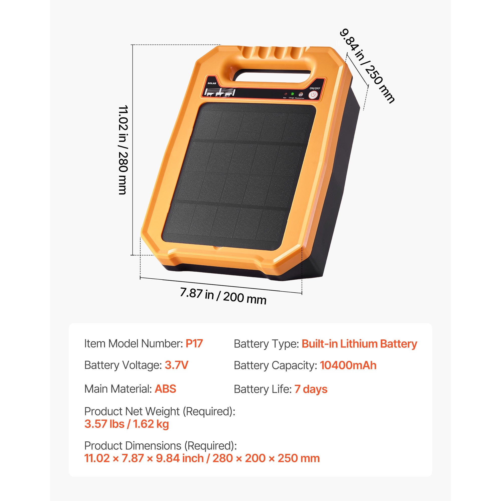0.3J Solar Fence Charger 1.86 Miles Range Electric Fence Energizer for Livestock