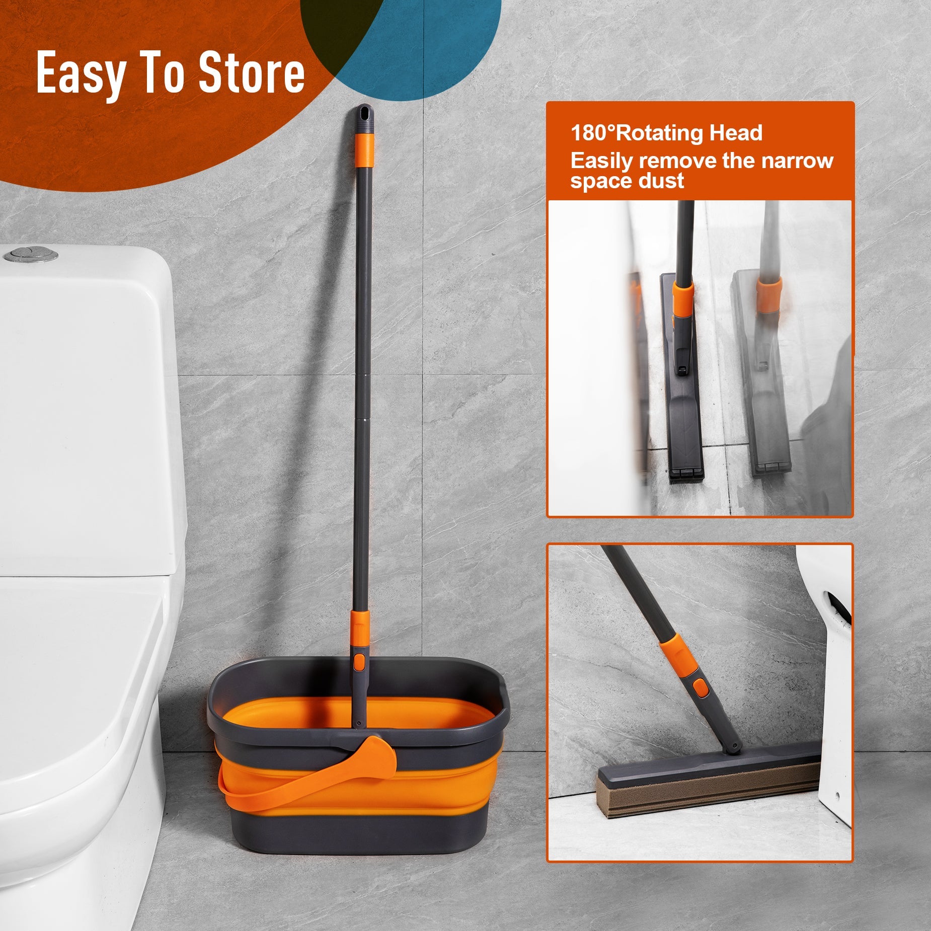 Sponge Mop and Collapsible Bucket Floor Cleaning Kit