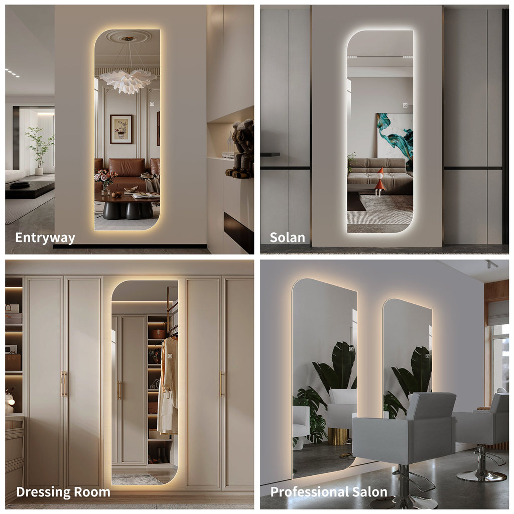 LED Full Length Wall Mirror 65" x 21" Dimmable Silver