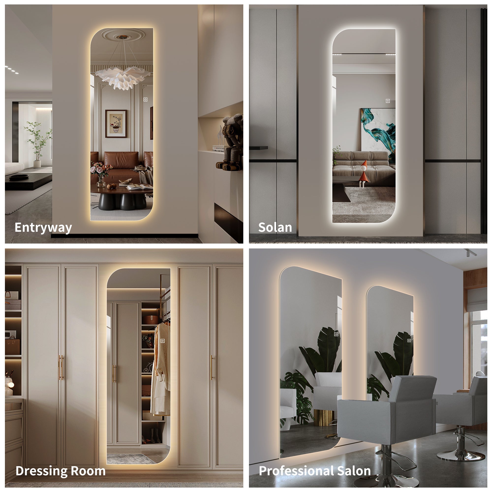 LED Full Length Wall Mirror 65" x 21" Dimmable Silver