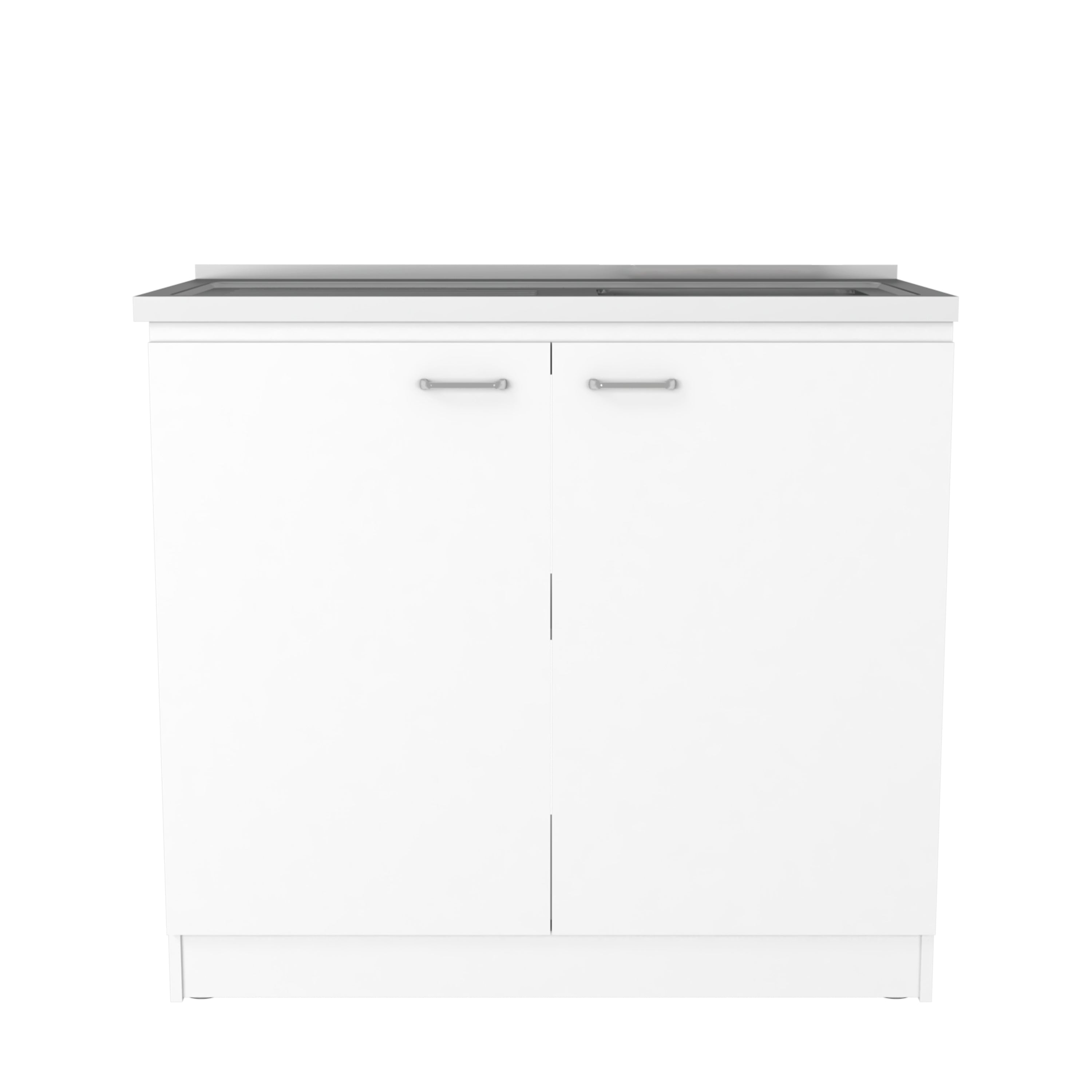 White Double Door Utility Sink Cabinet with Shelf