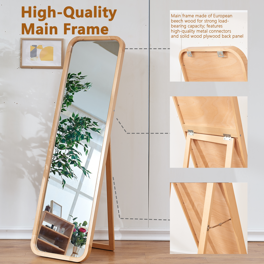 Beech Wood Full Length Floor Mirror with Stand