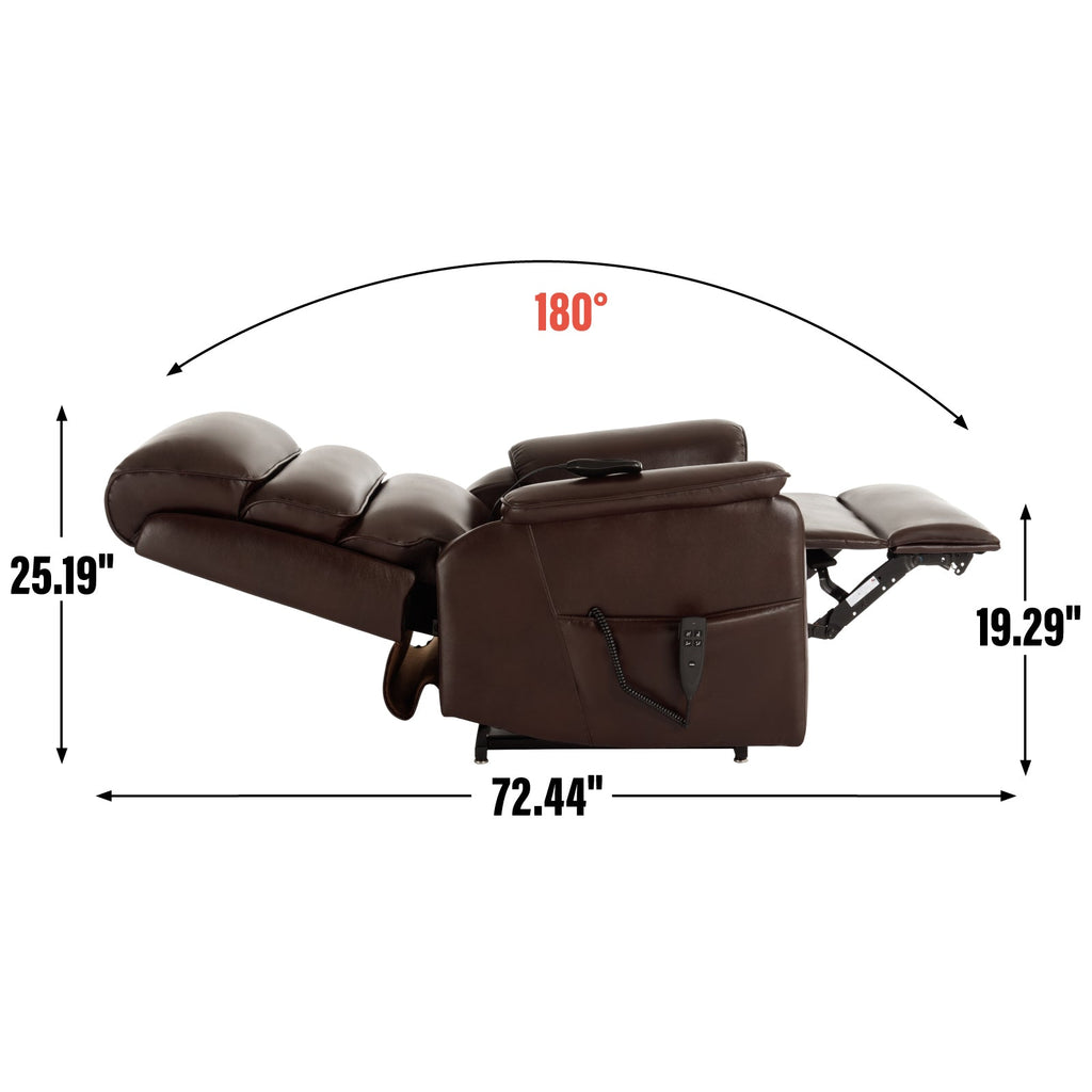 Brown Leather Power Lift Recliner Chair 350 LBS Heat Massage