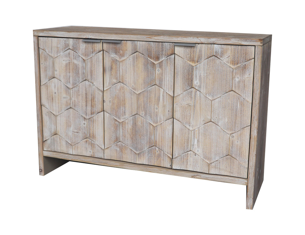 Farmhouse 3 Door Wooden Sideboard Cabinet Storage Natural Wood