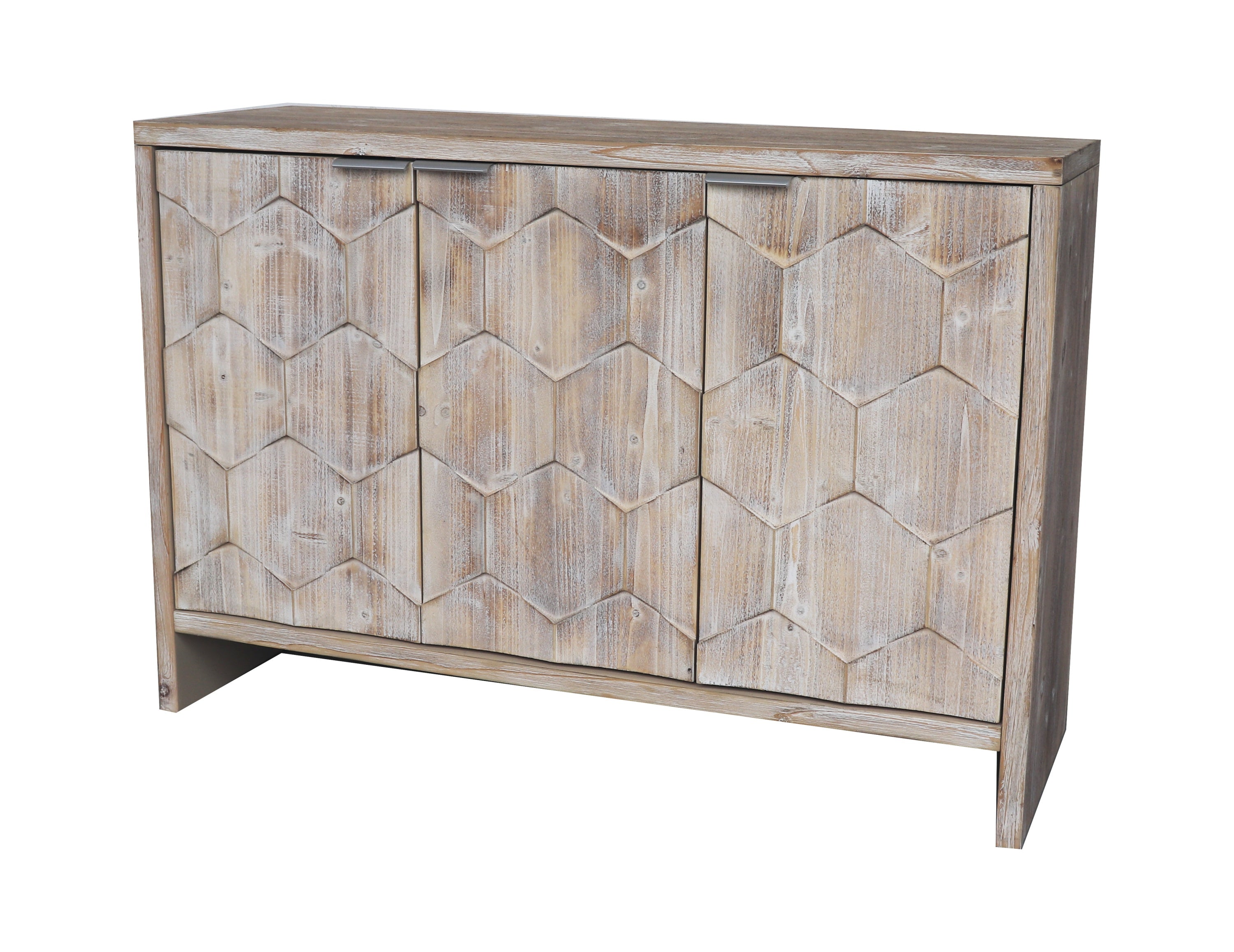 Farmhouse 3 Door Wooden Sideboard Cabinet Storage Natural Wood