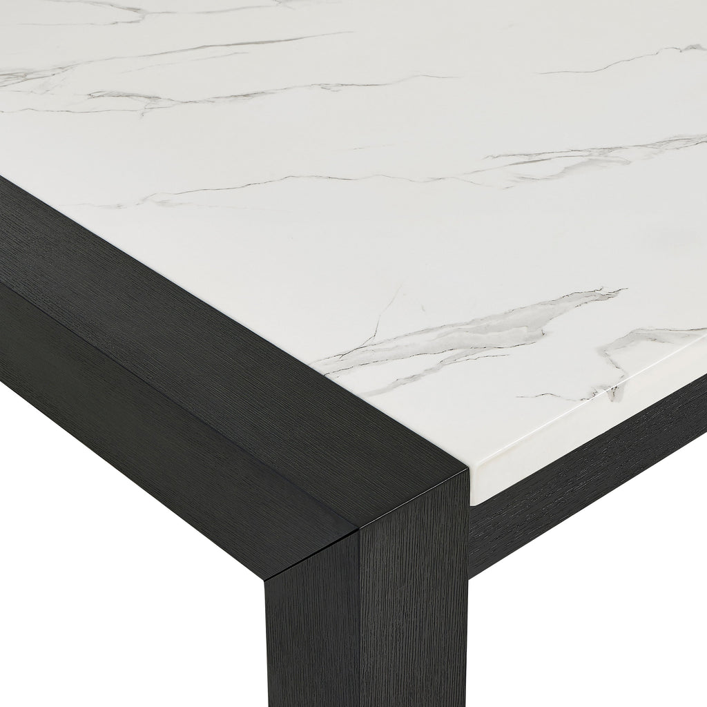 White Faux Marble Dining Table Wood Veneer Black Finish