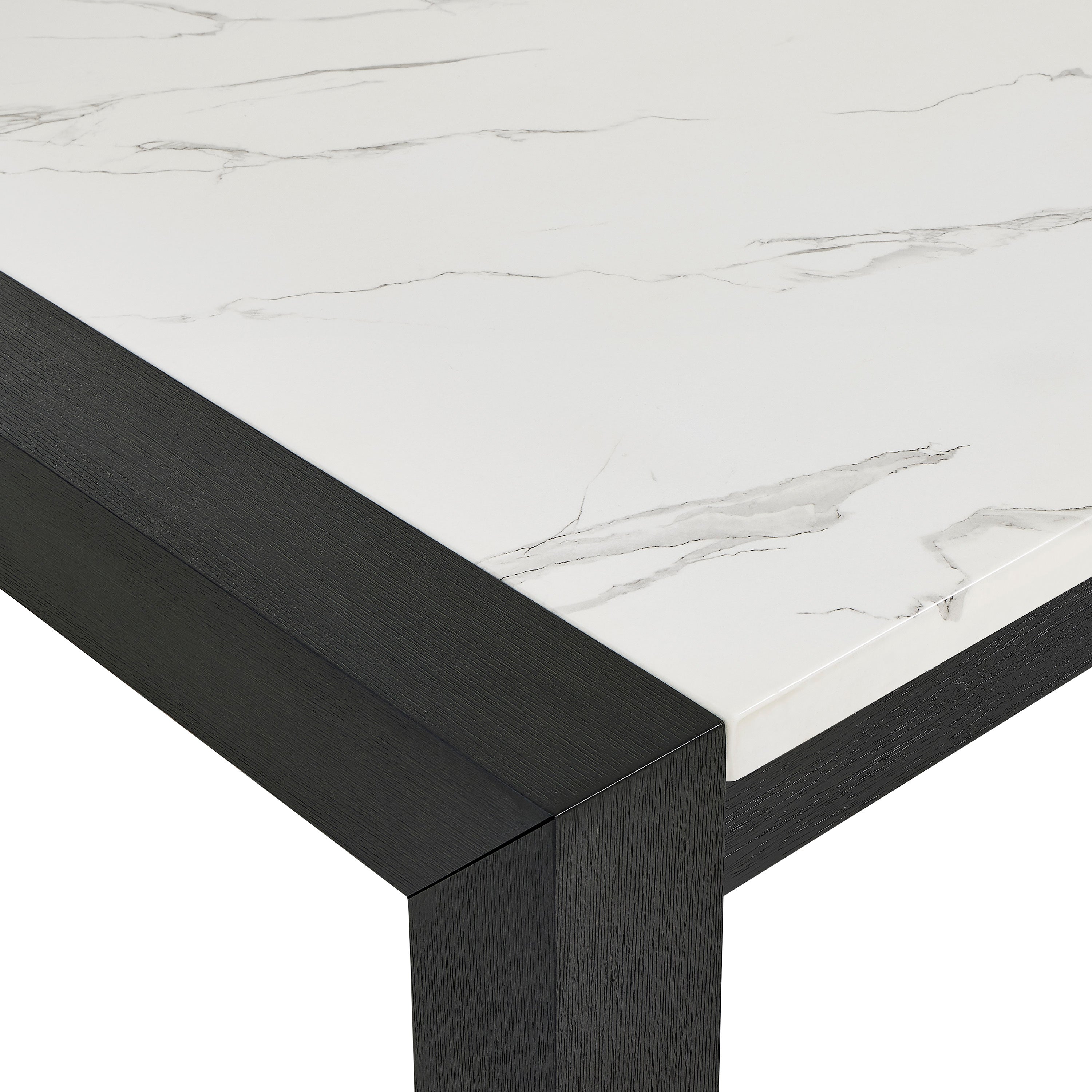 White Faux Marble Dining Table Wood Veneer Black Finish