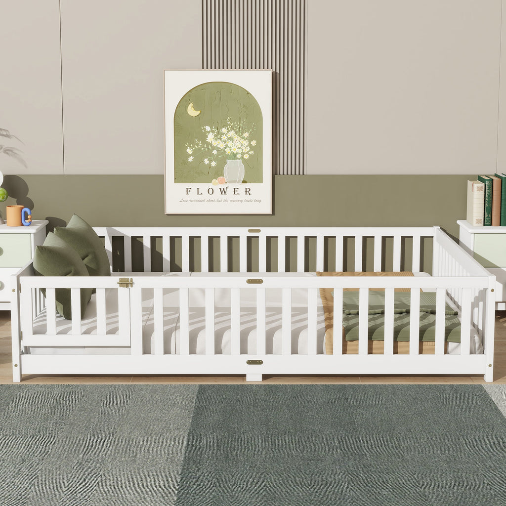 Queen Size Floor Bed with Safety Guardrails and Door