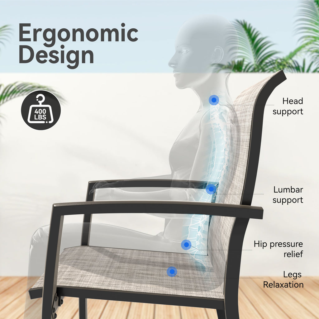 Set of 2 Metal Outdoor Dining Chairs, Black, All Weather
