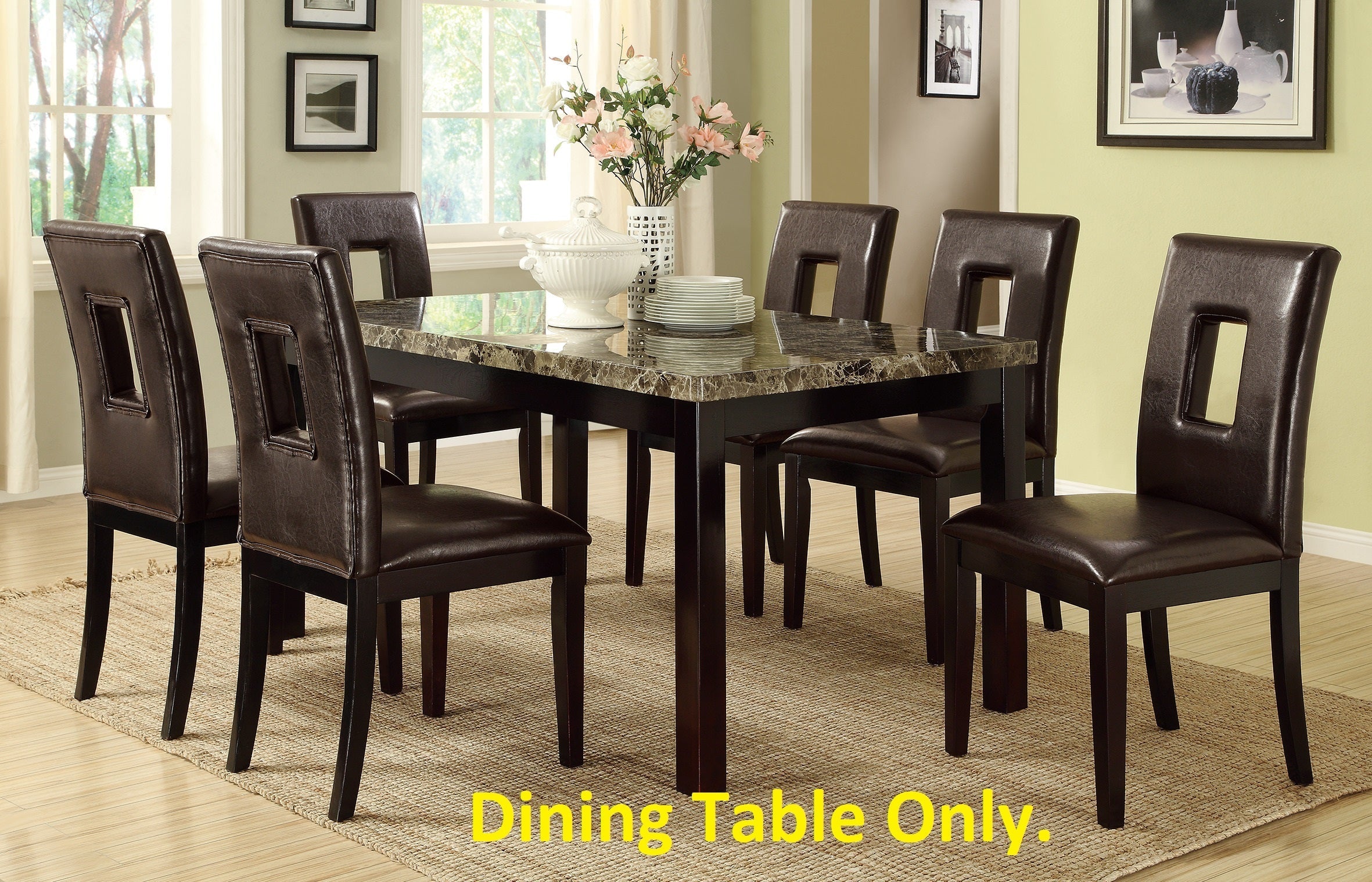 Faux Marble Top Dining Table Birch Veneer