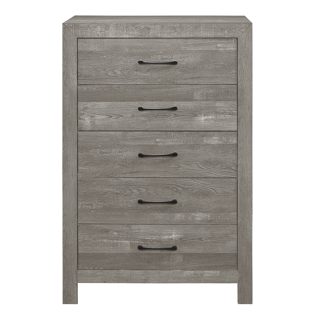 Rustic Gray Chest of Drawers with Black Metal Hardware