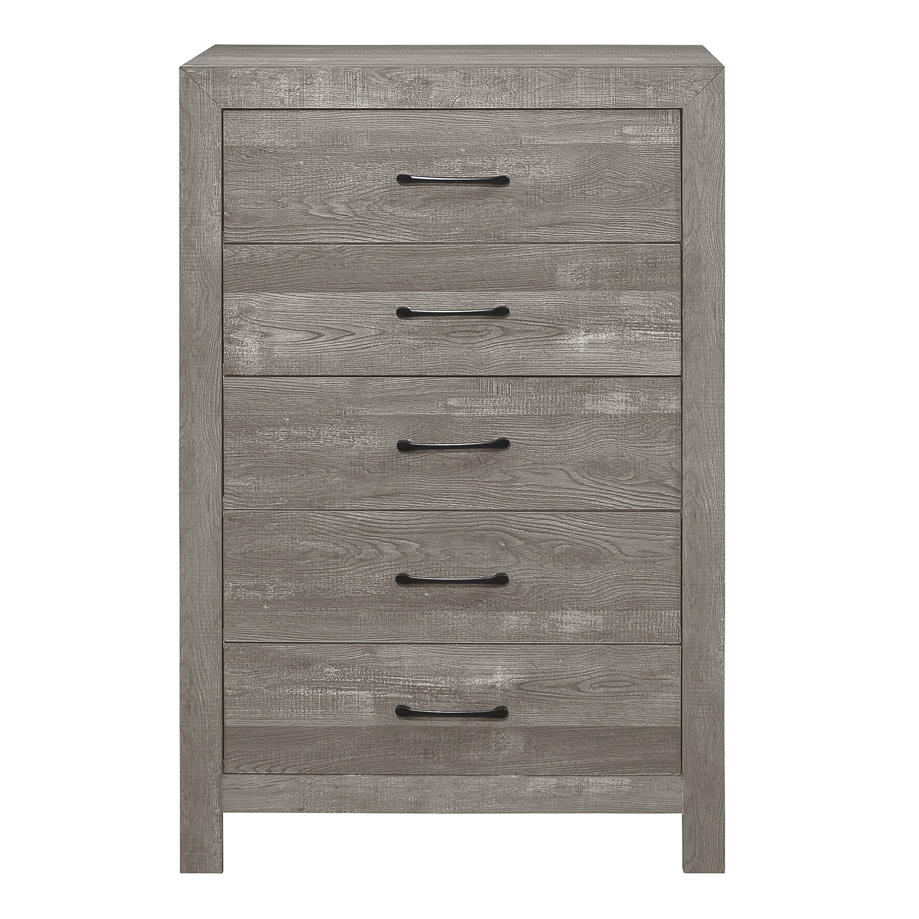 Rustic Gray Chest of Drawers with Black Metal Hardware