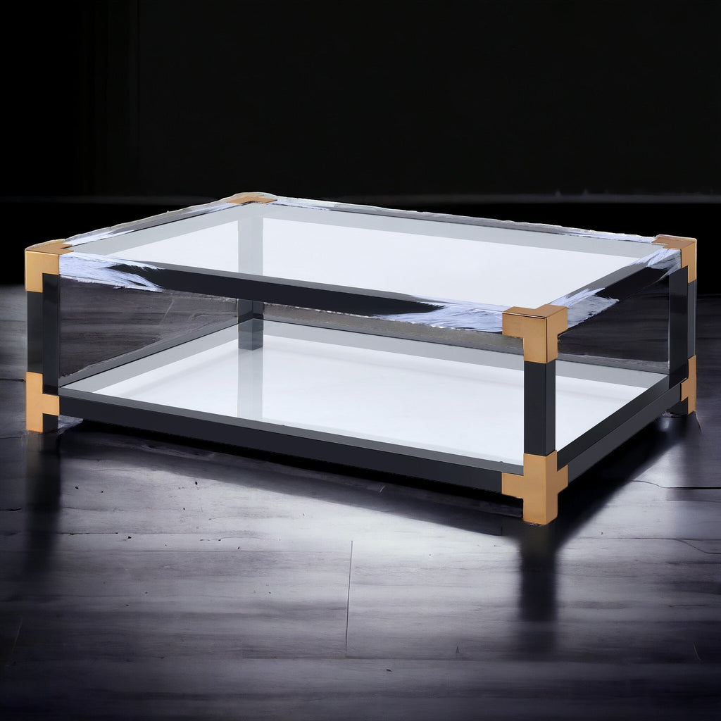 Clear Glass Coffee Table with White Brushed Finish
